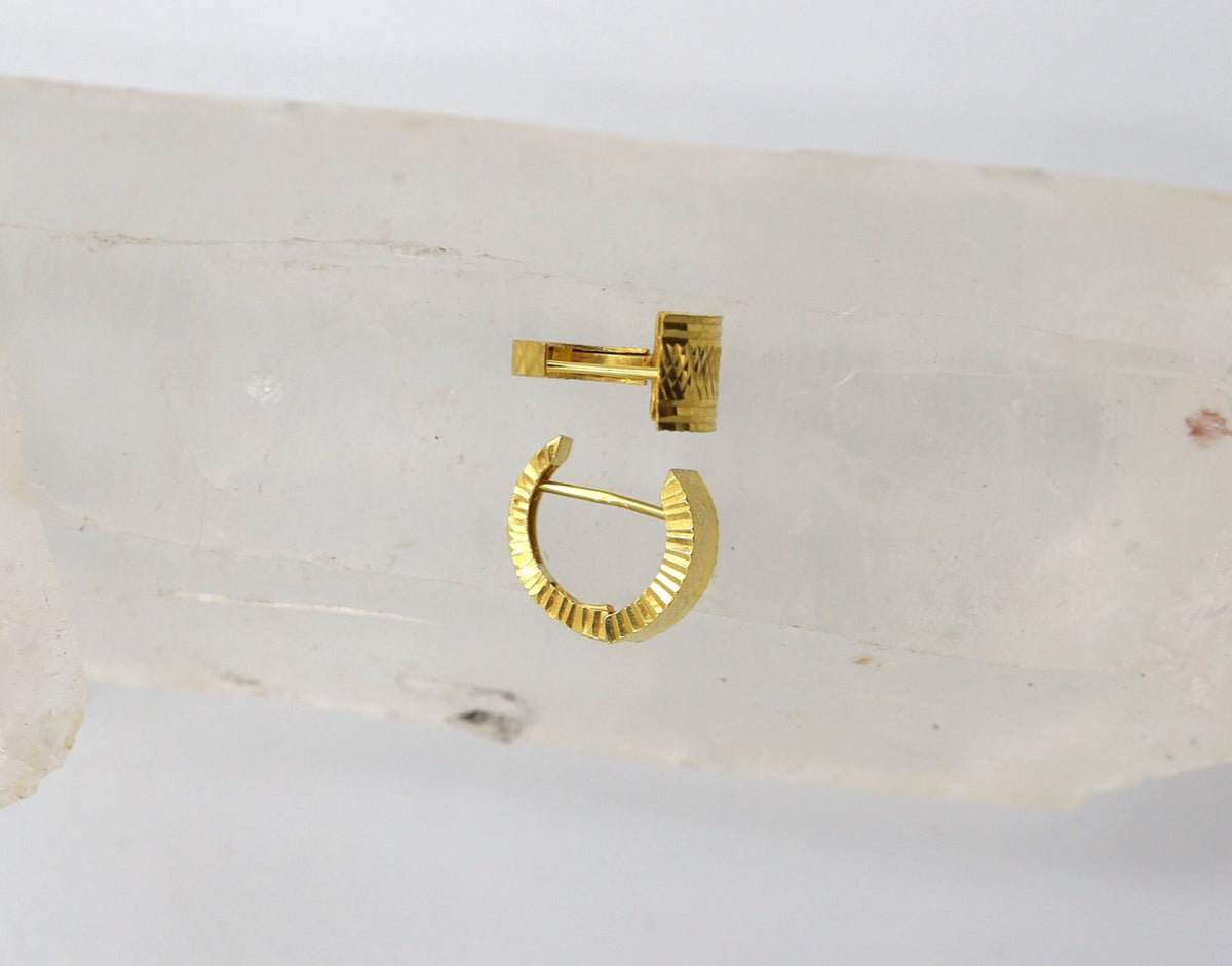 Vintage 22k Gold Huggie Hoops - Petra Star