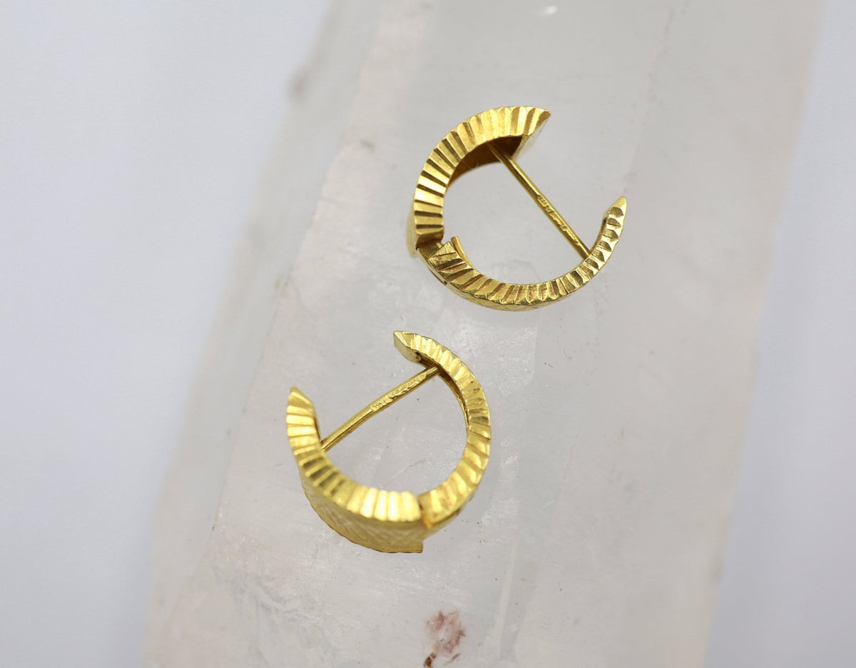 Vintage 22k Gold Huggie Hoops - Petra Star