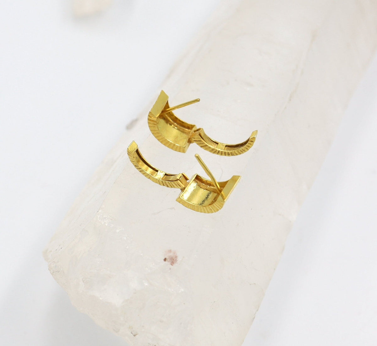 Vintage 22k Gold Huggie Hoops - Petra Star