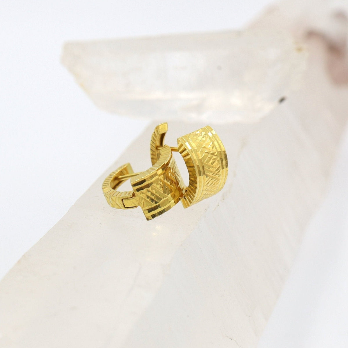 Vintage 22k Gold Huggie Hoops - Petra Star