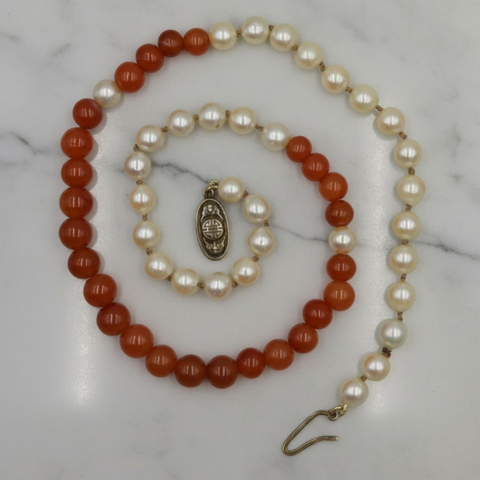 Vintage Carnelian and Pearl Necklace 21" Length - Petra Star
