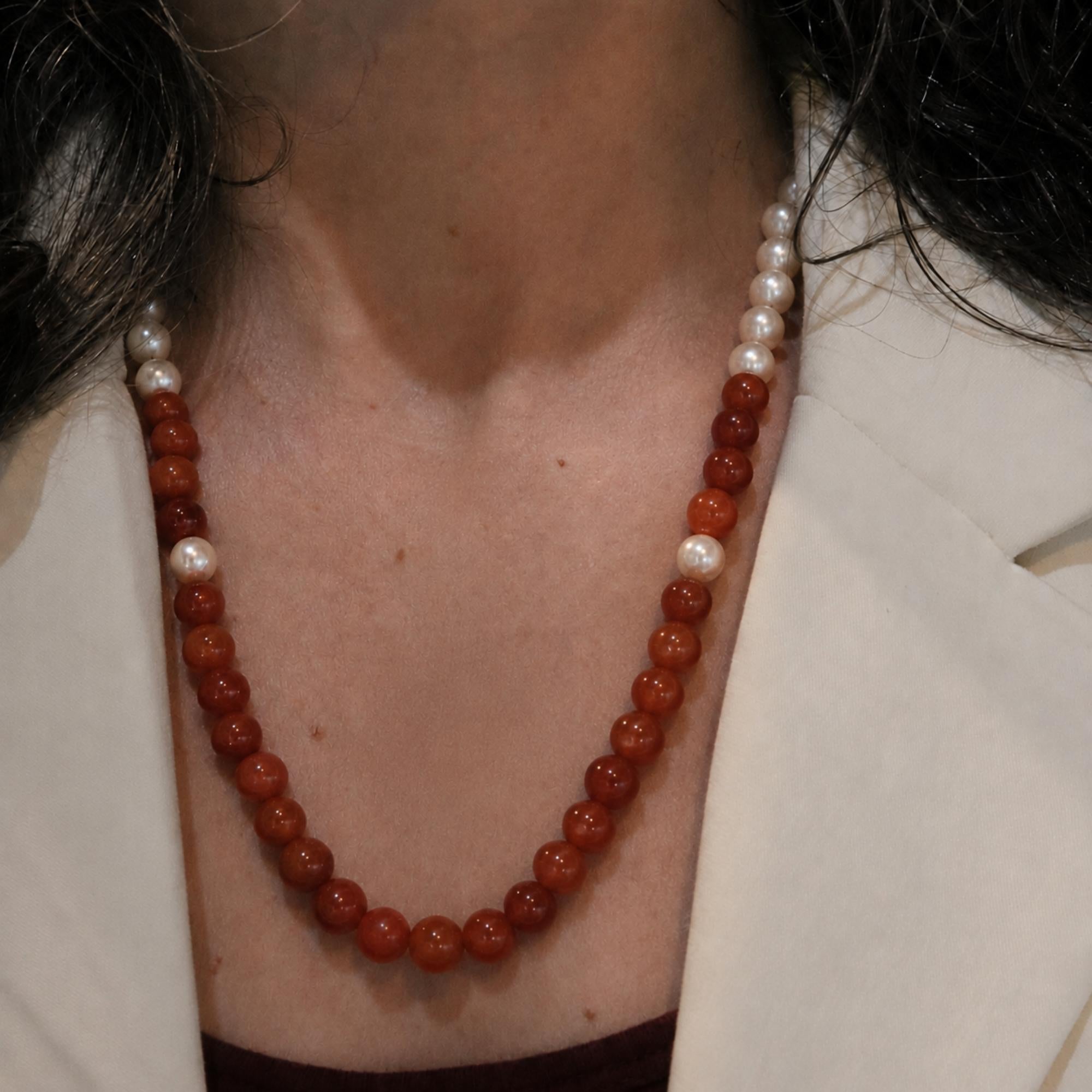 Vintage Carnelian and Pearl Necklace 21" Length - Petra Star