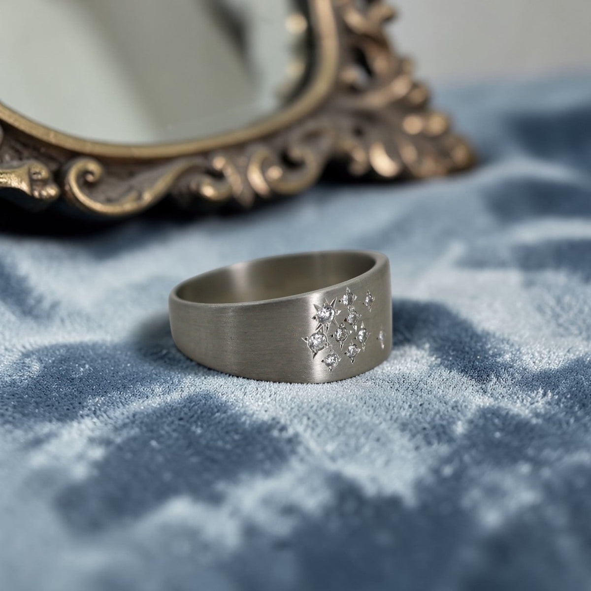 Vintage Cigar Band with Gypsy Set Diamonds in 14k White Gold - Petra Star
