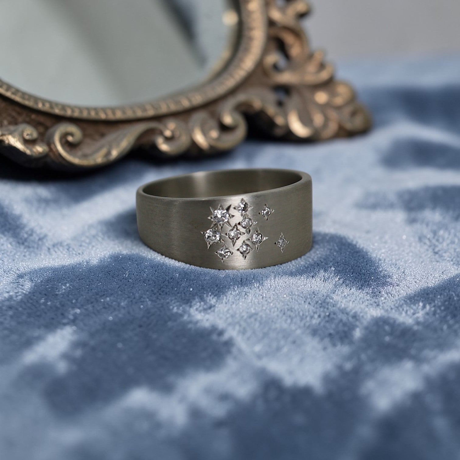 Vintage Cigar Band with Gypsy Set Diamonds in 14k White Gold - Petra Star