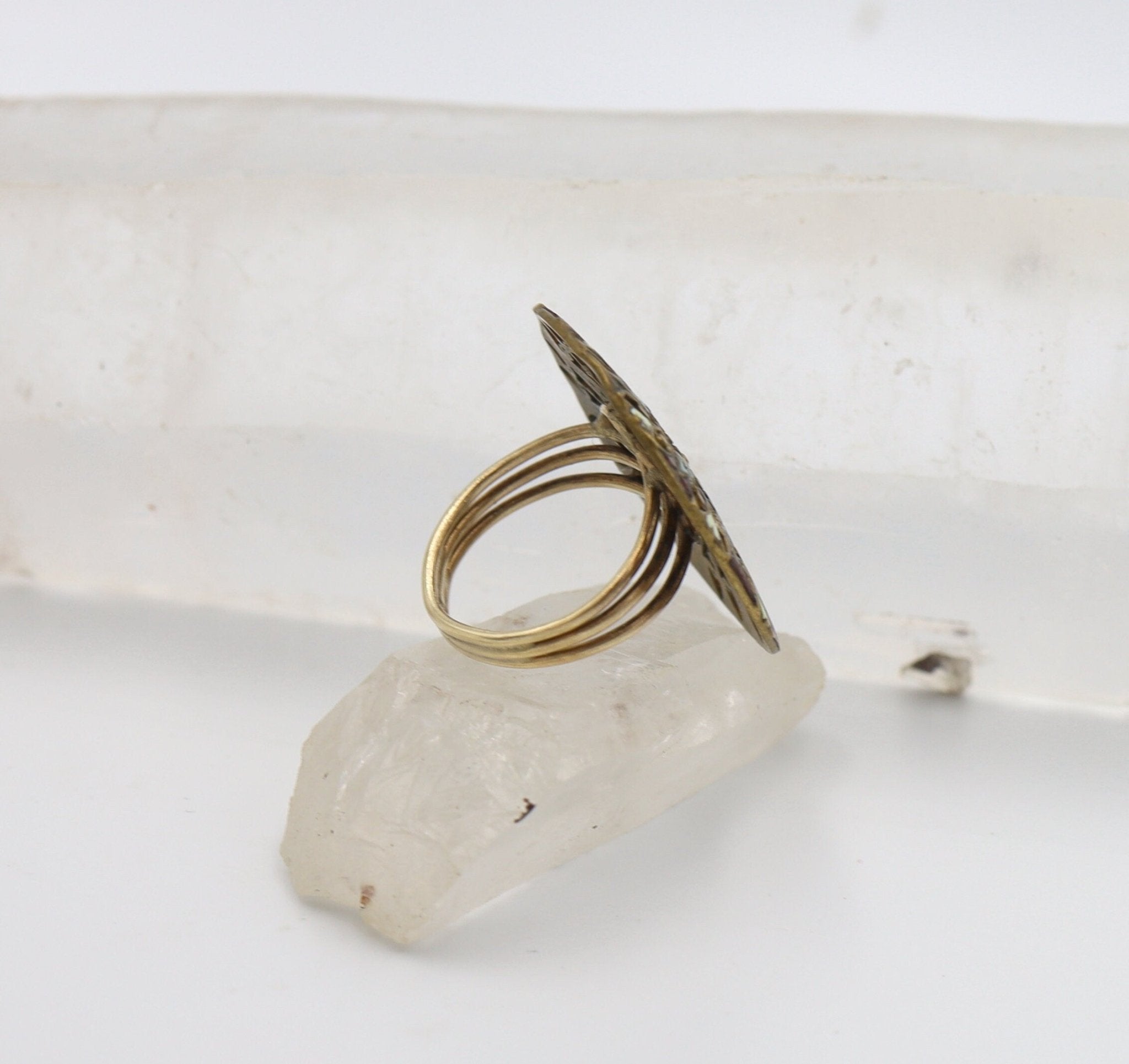 Vintage Enamel Ring with 14k Yellow Gold Band and Base Metal Top - Petra Star