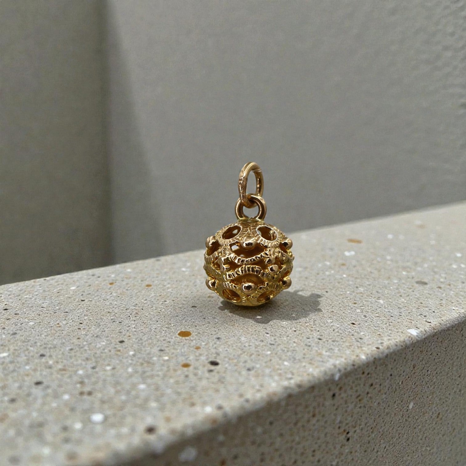Vintage Filigree Ball Charm in 14k Yellow Gold - Petra Star