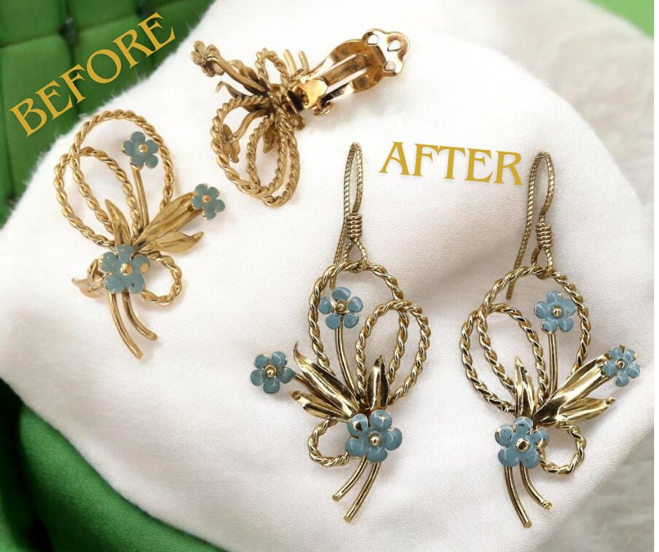 Vintage Forget Me Not Earrings in 14k Gold - Petra Star