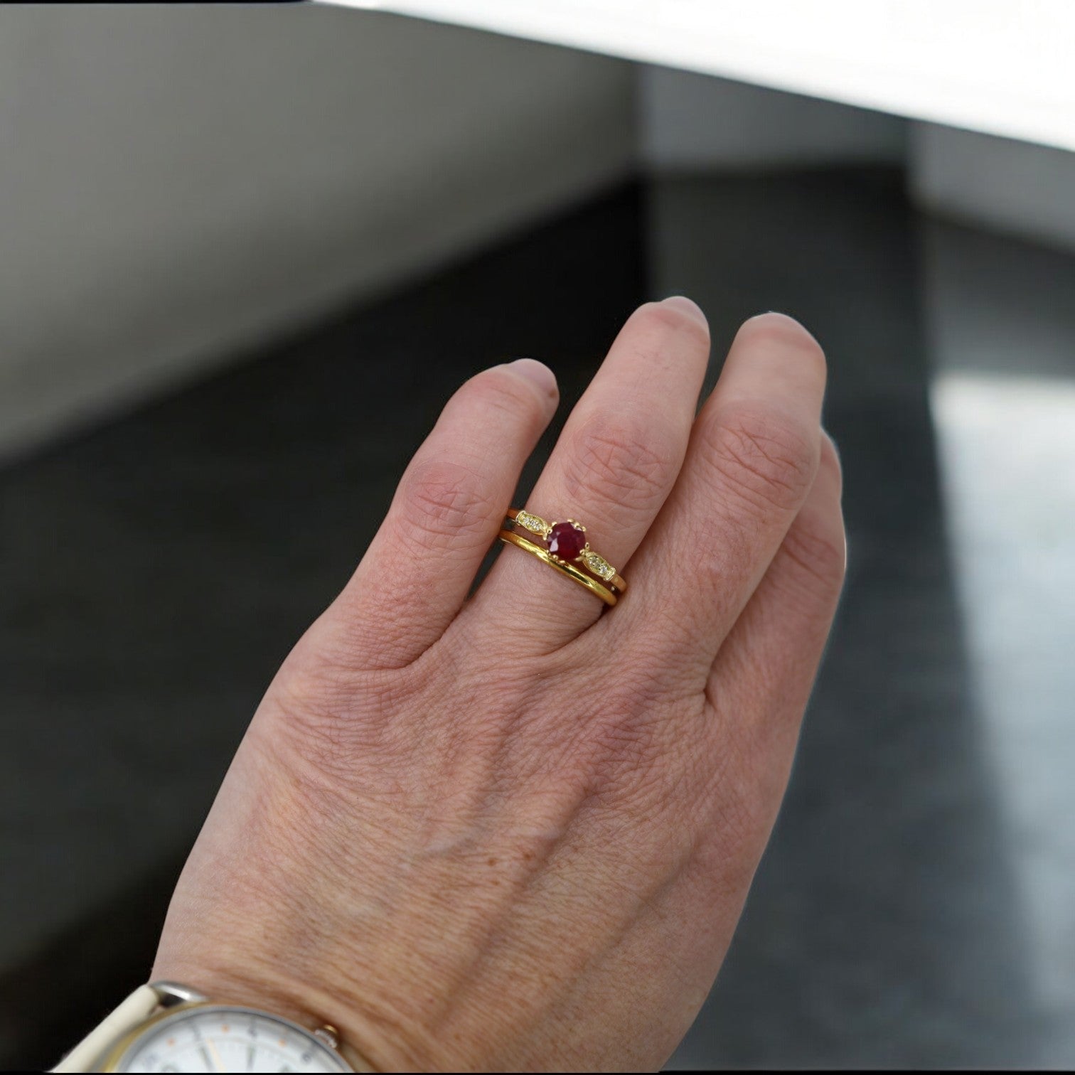 Vintage-Inspired Cathedral Ruby and Diamond Ring - Petra Star