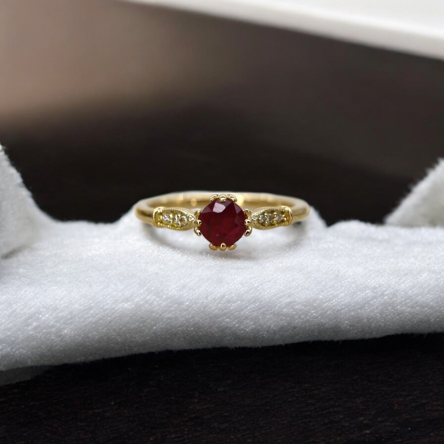 Vintage-Inspired Cathedral Ruby and Diamond Ring - Petra Star