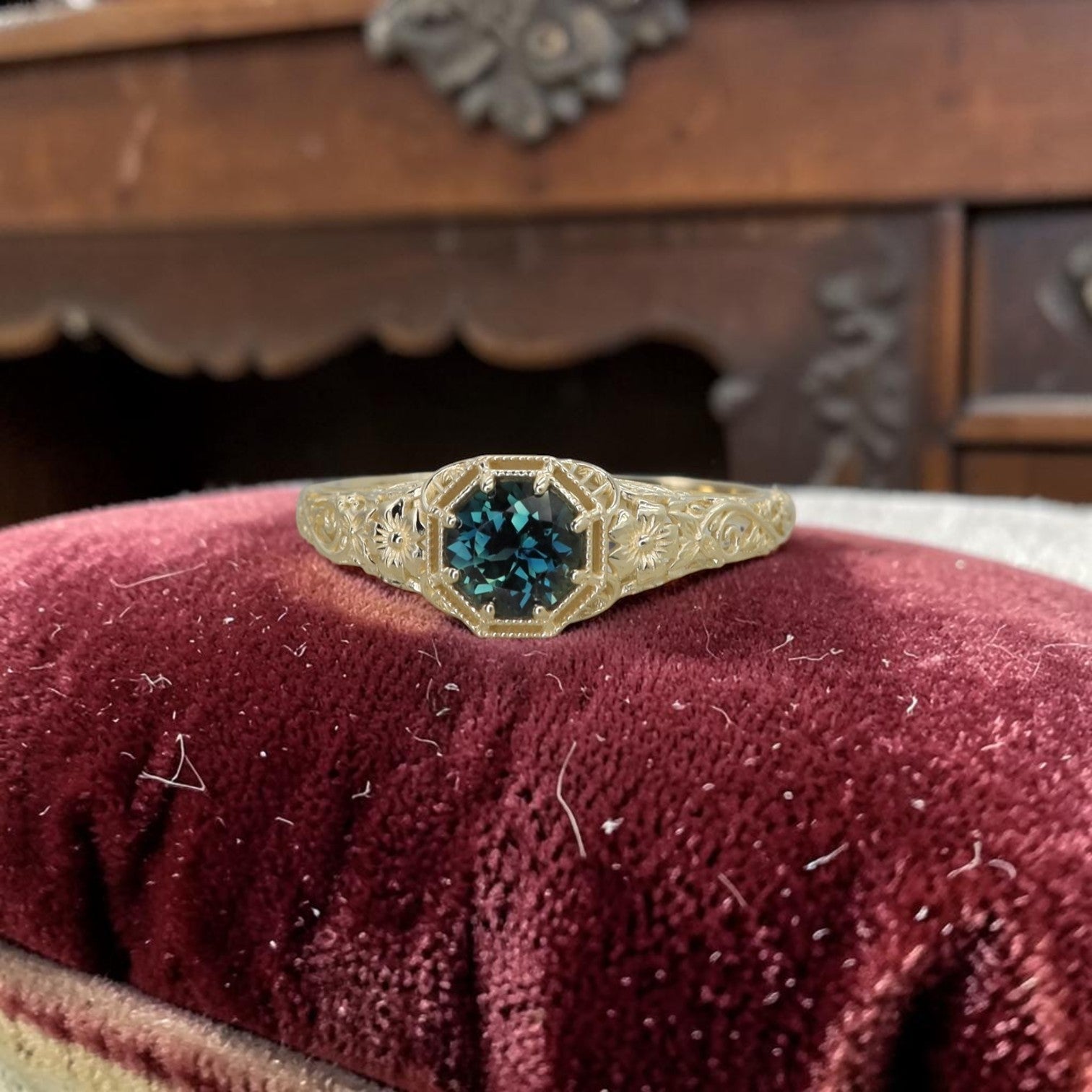 Vintage Inspired Cherry Blossom Semi-Mount Ring 14k Gold | Round 4.6–5mm Center Stone | Engagement Ring | Petra Star - Petra Star