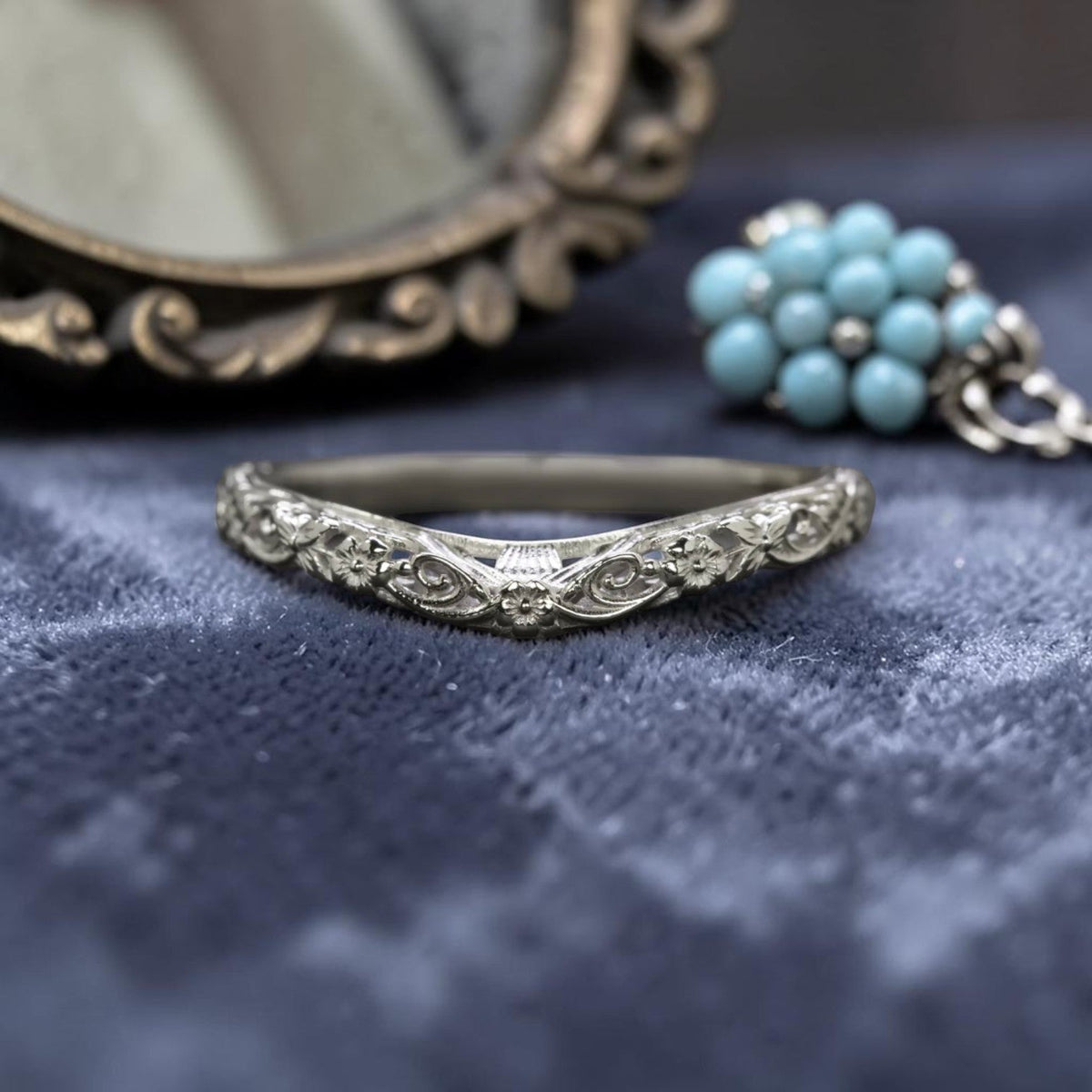 Vintage Inspired Cherry Blossom Semi-Mount Ring 14k Gold | Round 4.6–5mm Center Stone | Engagement Ring | Petra Star - Petra Star