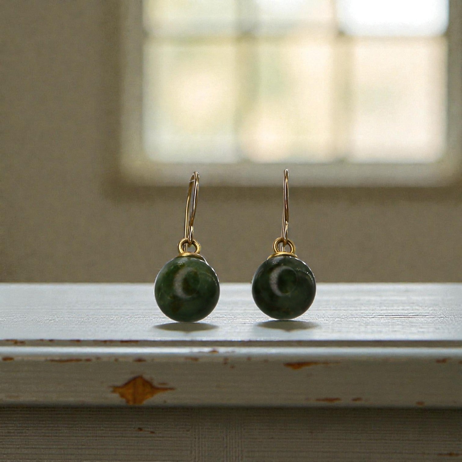 Vintage Jade & 14k Gold Drop Earrings - Petra Star