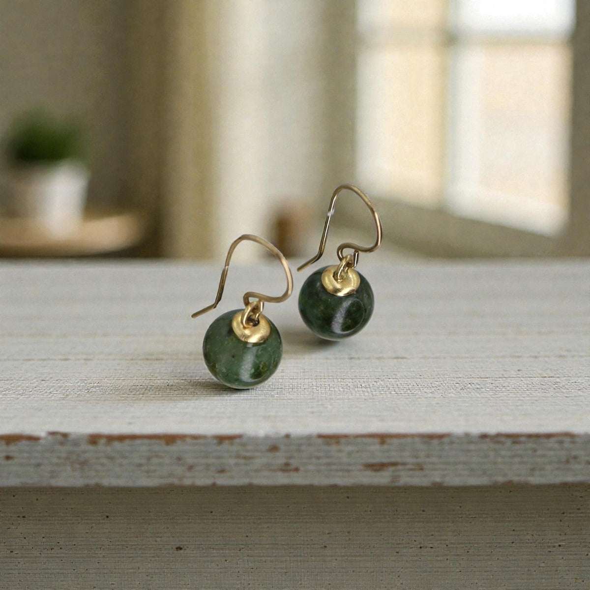 Vintage Jade & 14k Gold Drop Earrings - Petra Star