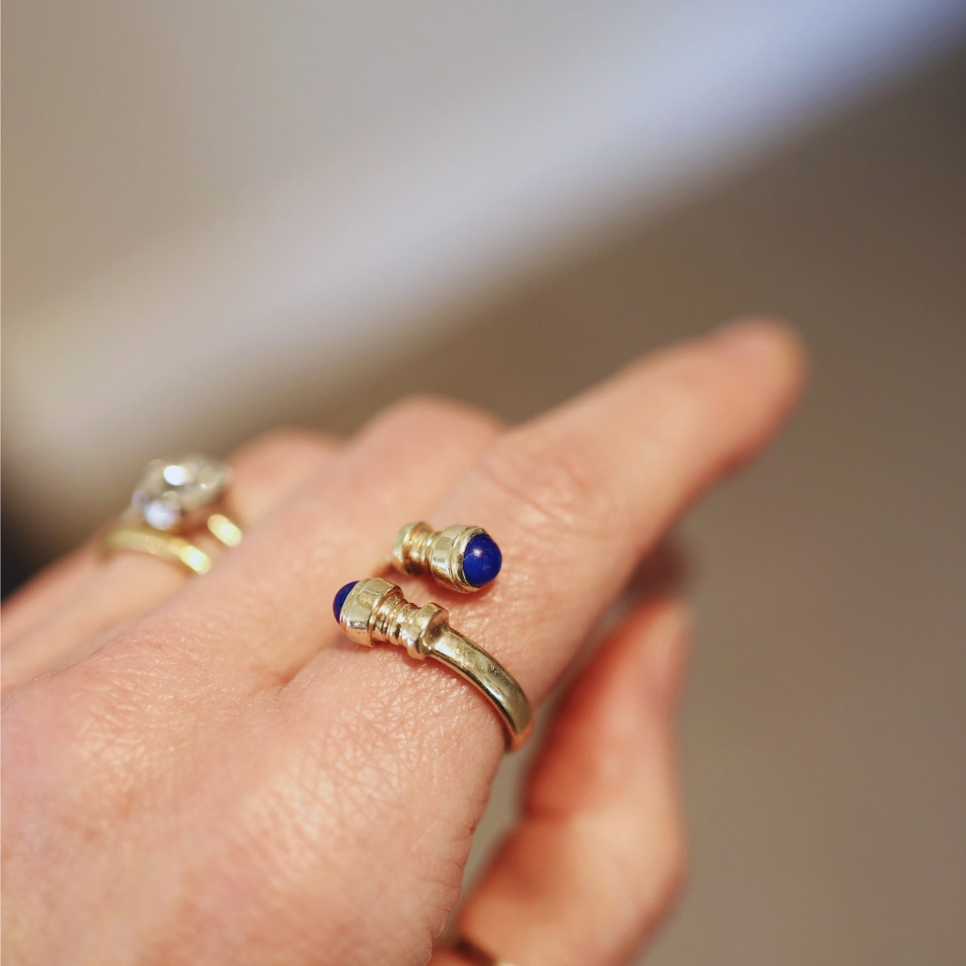 Vintage Lapis Bypass Ring 14k Yellow Gold - Petra Star