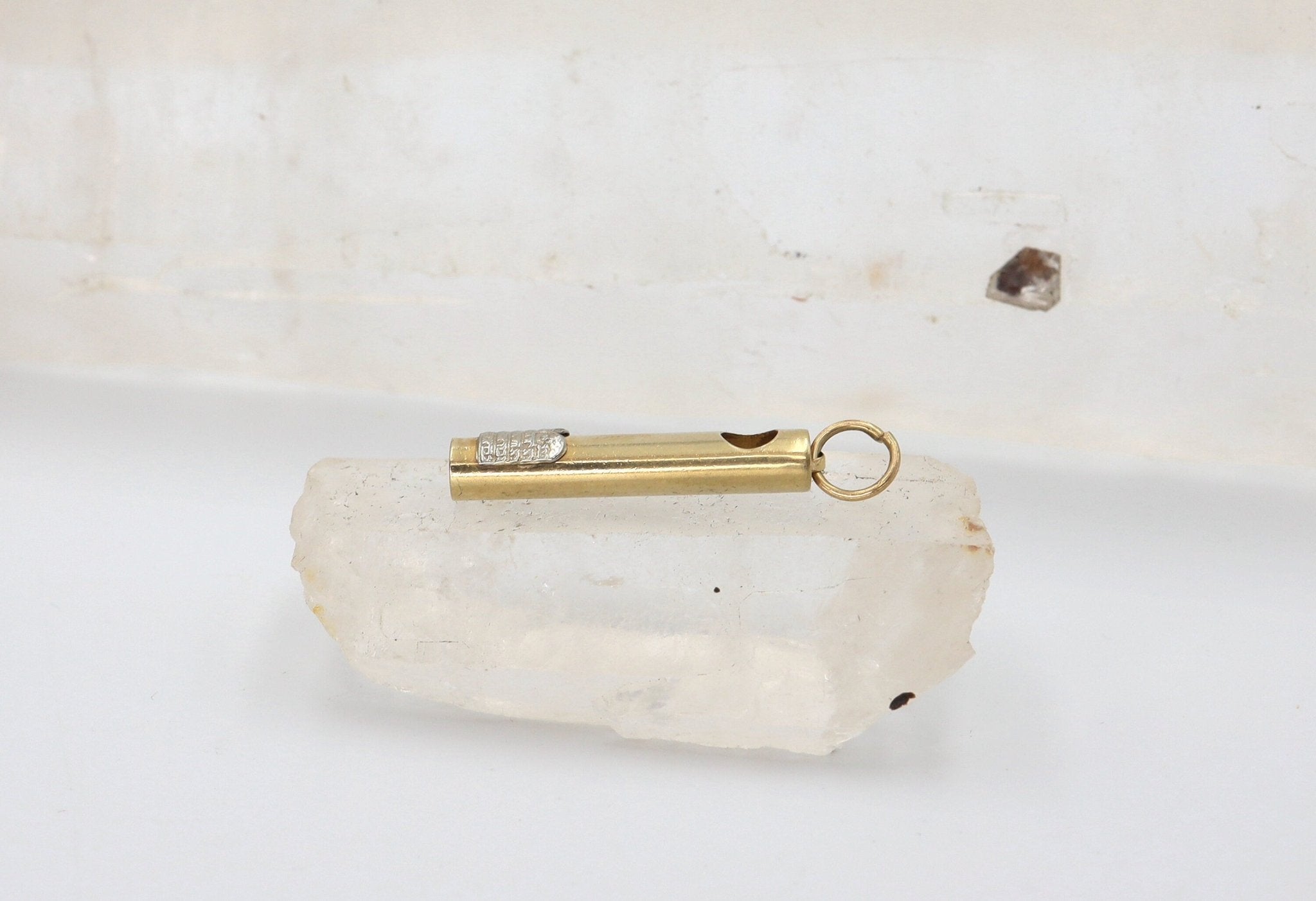 Vintage Mezuzah Charm with 14k White Gold Torah Scroll - Petra Star