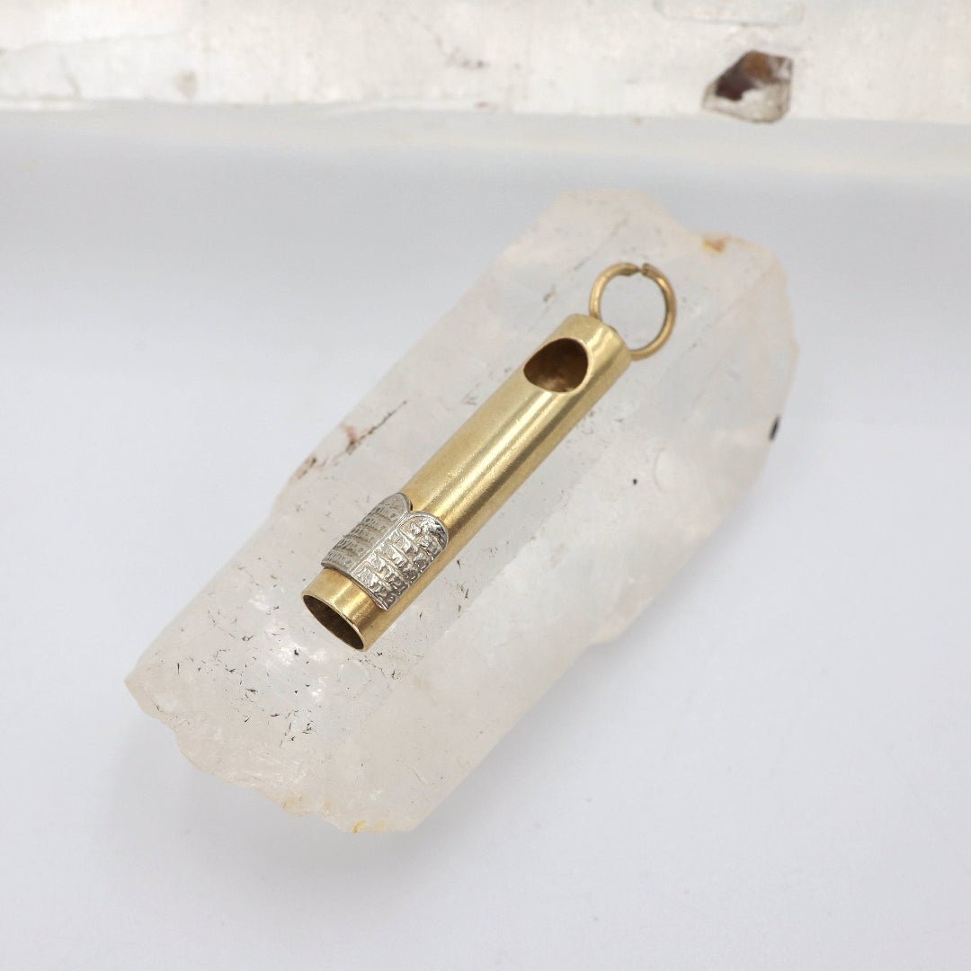 Vintage Mezuzah Charm with 14k White Gold Torah Scroll - Petra Star