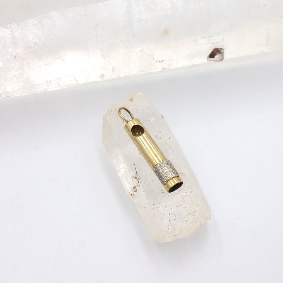 Vintage Mezuzah Charm with 14k White Gold Torah Scroll - Petra Star
