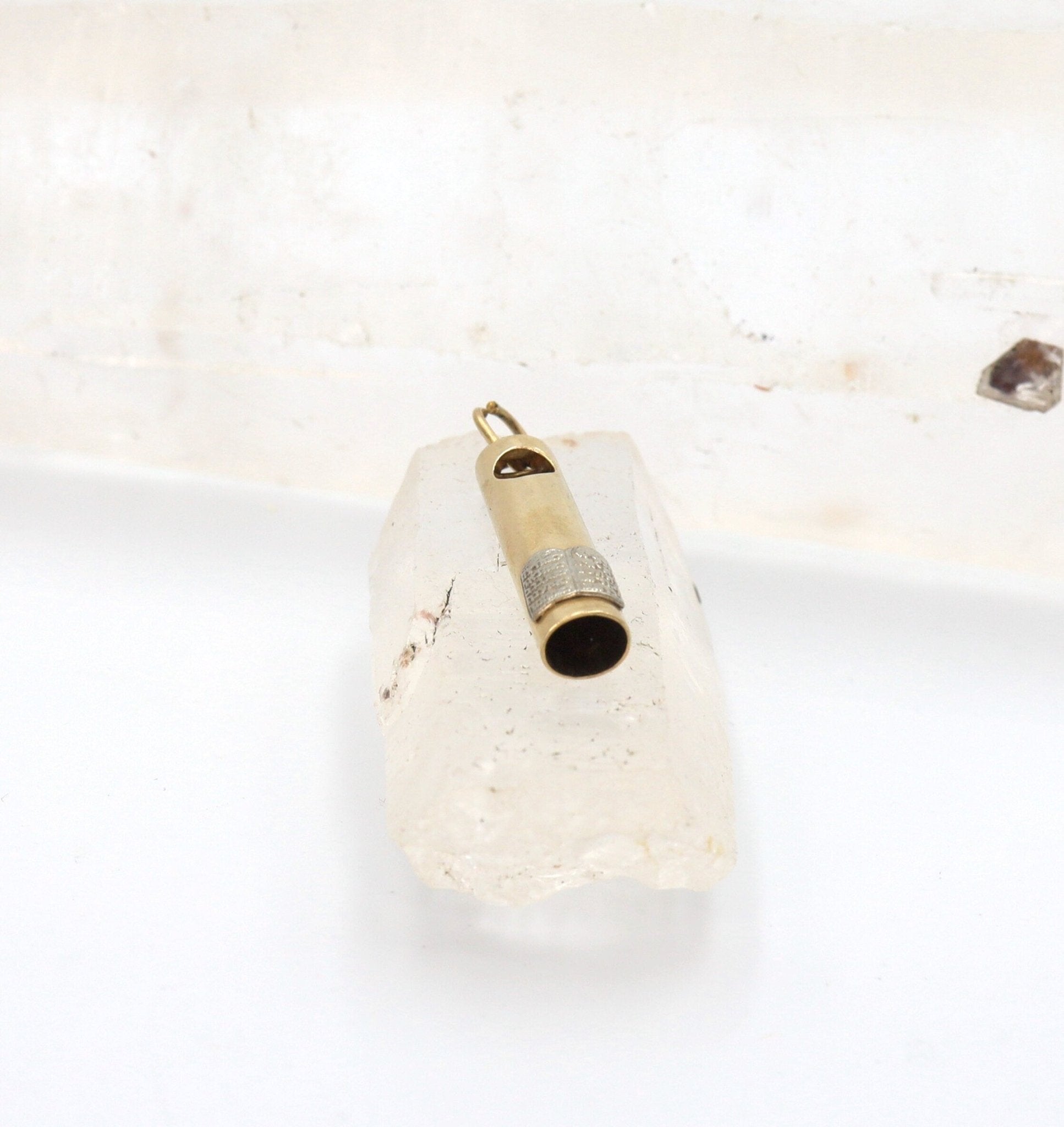 Vintage Mezuzah Charm with 14k White Gold Torah Scroll - Petra Star