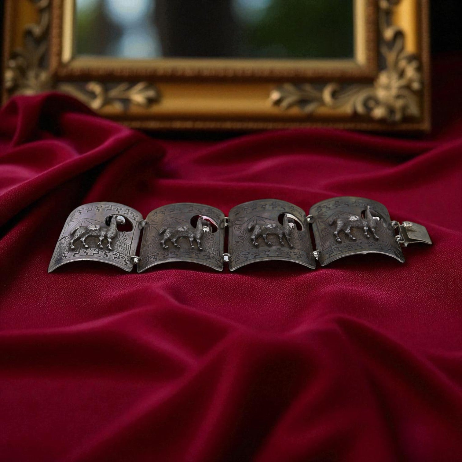 Vintage Peruvian 900 Silver Llama Story-Panel Bracelet — Andean Artisan Craftsmanship - Petra Star
