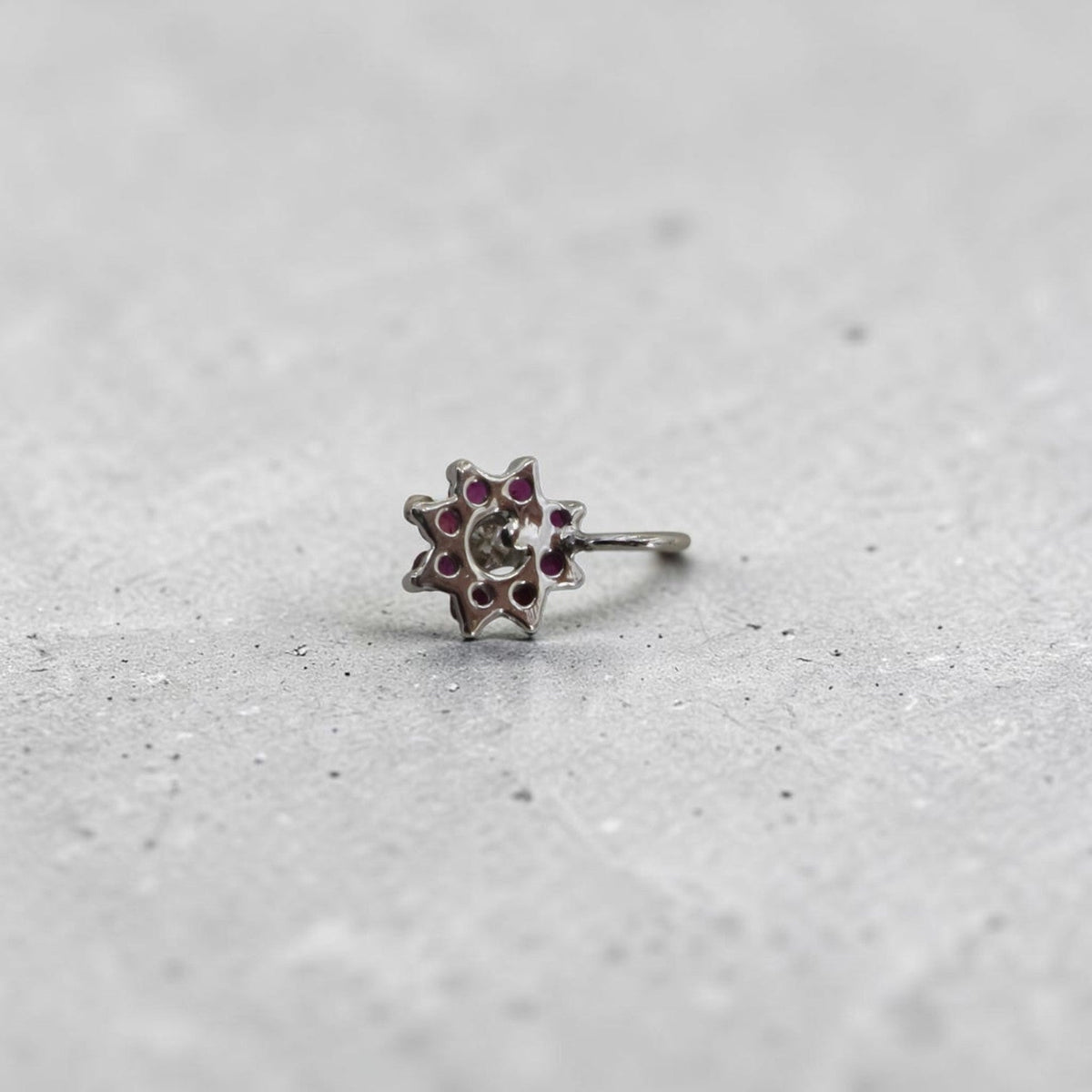 Vintage Ruby and Diamond Halo Charm in 14k White Gold, Converted Earring, Circa 1970s-80s - Petra StarCharm