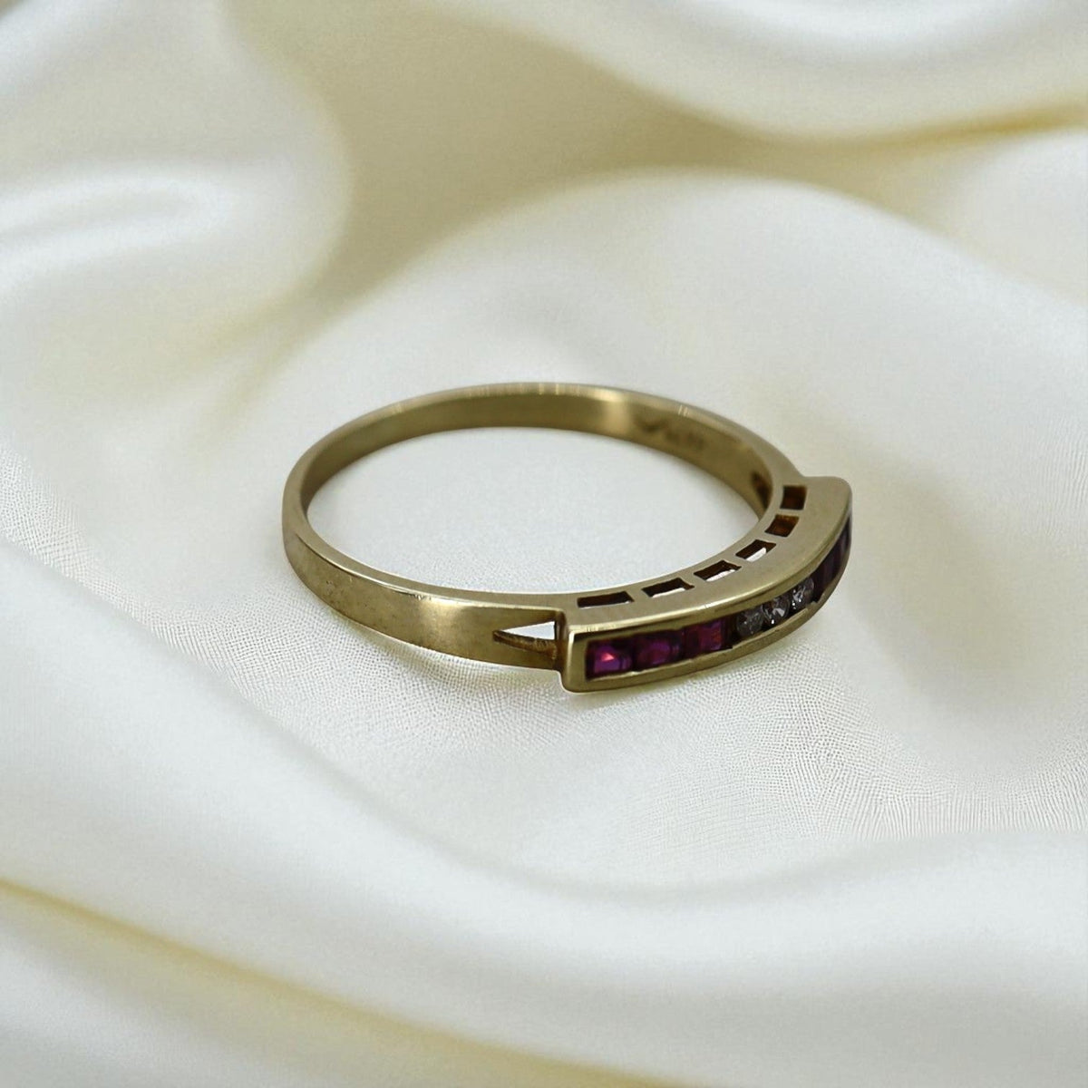 Vintage Ruby & Diamond Half-Band Ring in 14k Gold - Petra Star