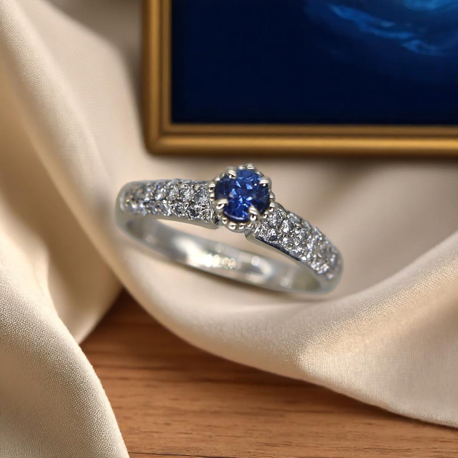 Vintage Sapphire and Diamond Ring in 18k White Gold - Petra Star