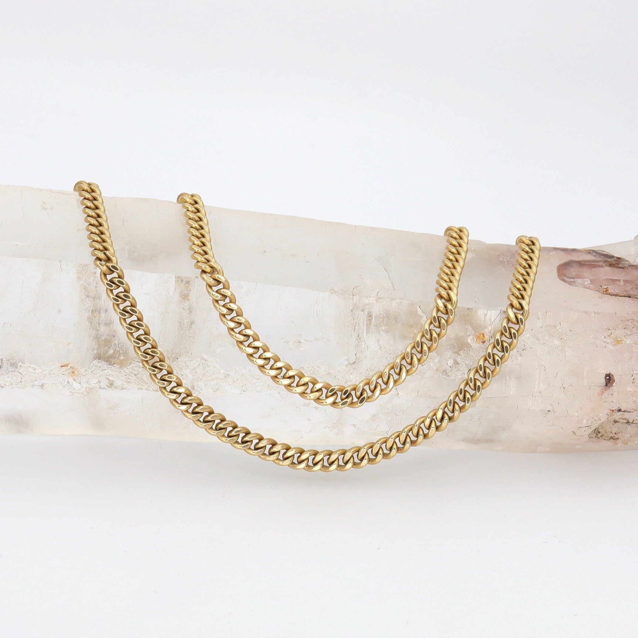 Vintage 14k gold curb link chain necklace, 4mm wide, 22.5 inches long, featuring a classic design from The Vintage Vault.