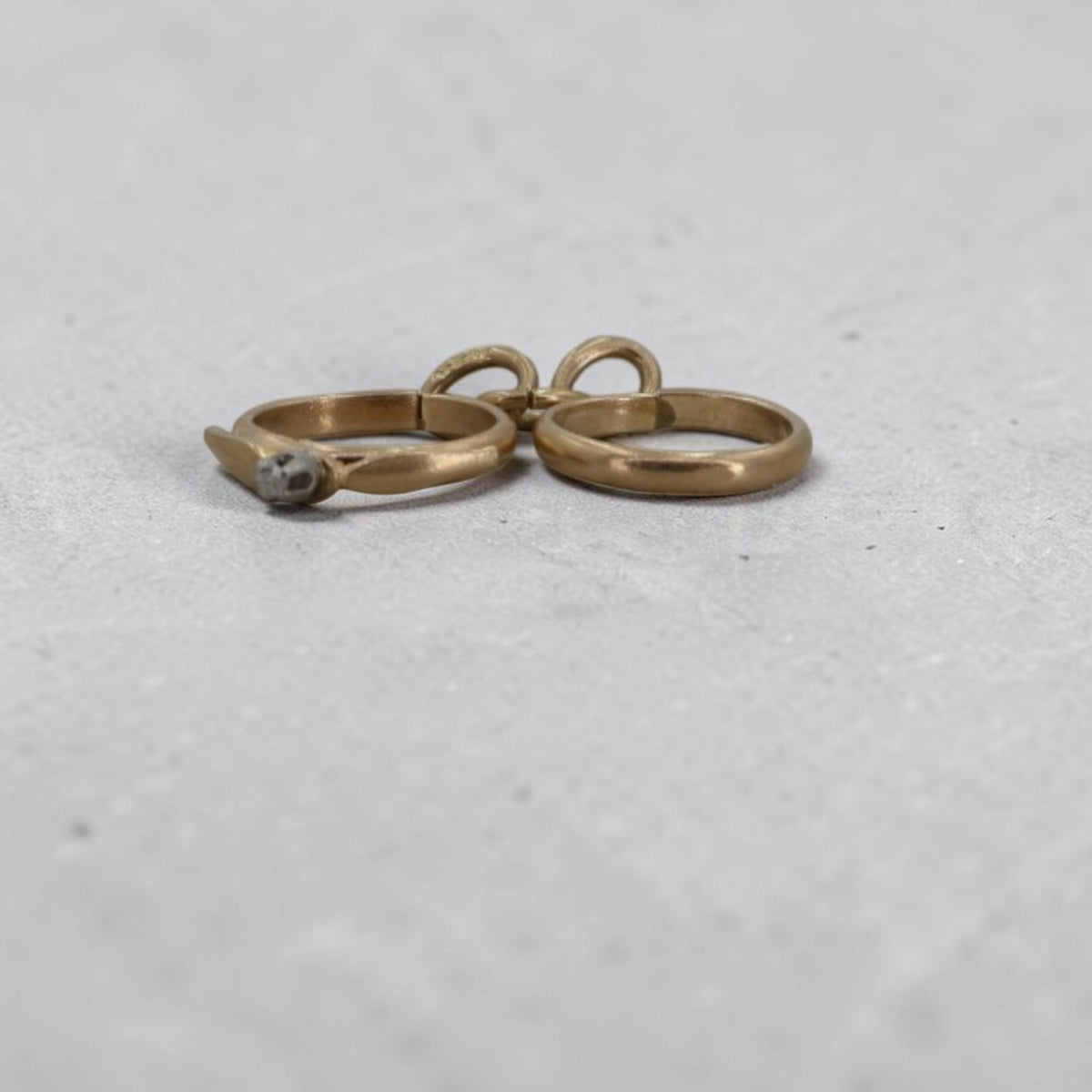 Antique 1800s 14K Yellow Gold Wedding Ring Set Charm — Earth-Mined Table Cut Diamond, Hallmarked