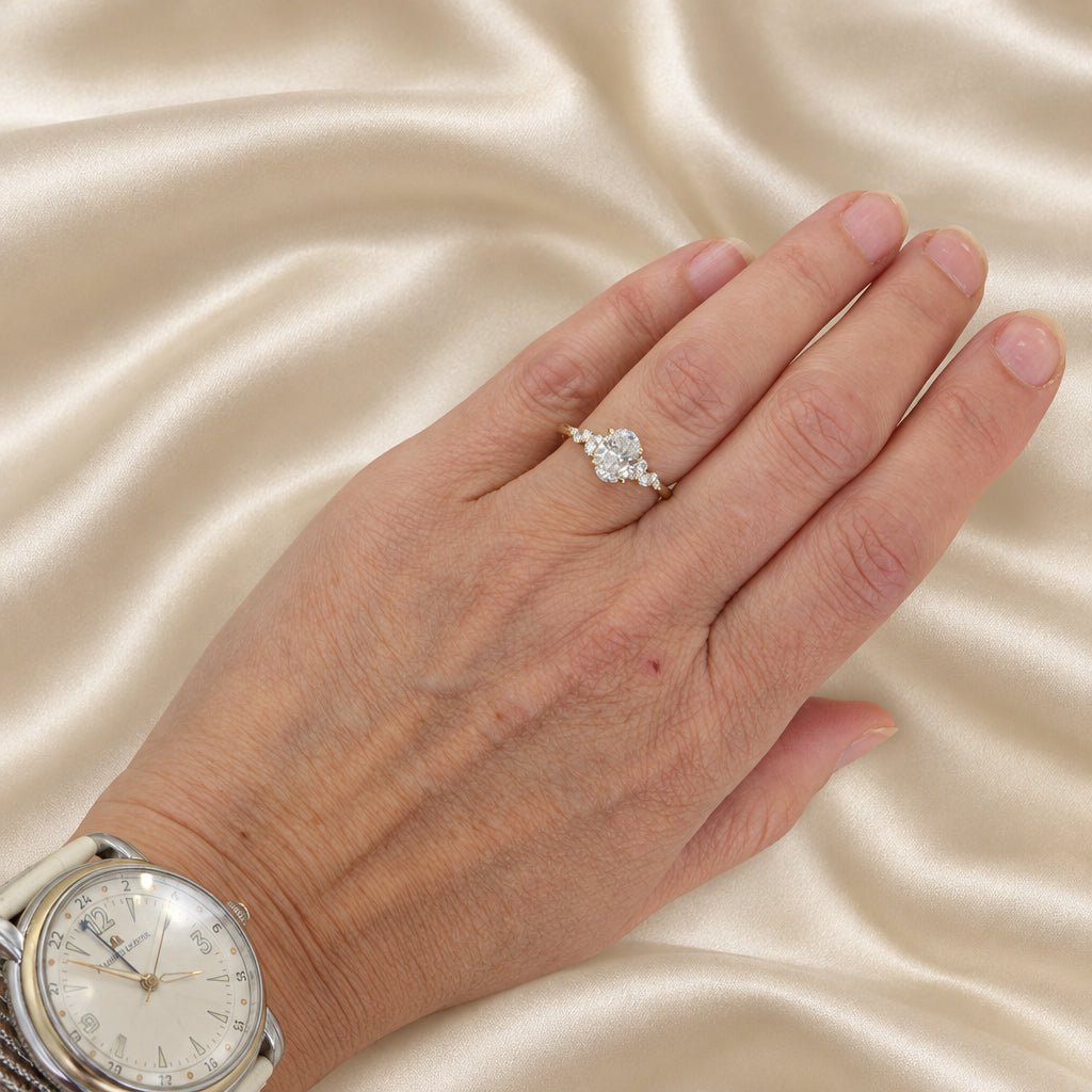 1.21 ct Oval Lab-Grown Diamond Engagement Ring in 14k Yellow Gold, Scattered Side Diamonds, IGI, Size 6.75 - Petra StarEngagement Ring