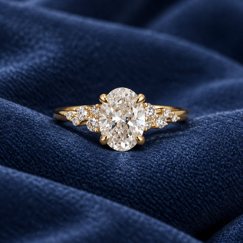 1.21 ct Oval Lab-Grown Diamond Engagement Ring in 14k Yellow Gold, Scattered Side Diamonds, IGI, Size 6.75 - Petra StarEngagement Ring