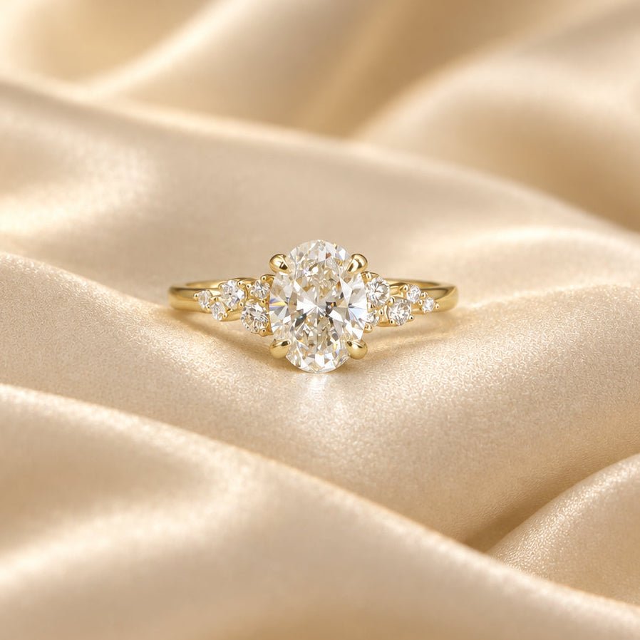 1.21 ct Oval Lab-Grown Diamond Engagement Ring in 14k Yellow Gold, Scattered Side Diamonds, IGI, Size 6.75 - Petra StarEngagement Ring