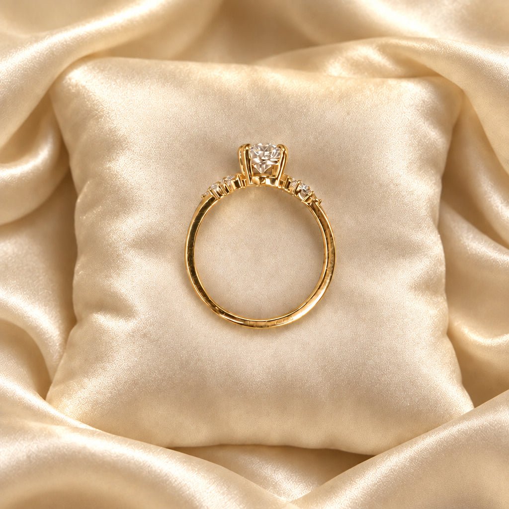 1.21 ct Oval Lab-Grown Diamond Engagement Ring in 14k Yellow Gold, Scattered Side Diamonds, IGI, Size 6.75 - Petra StarEngagement Ring