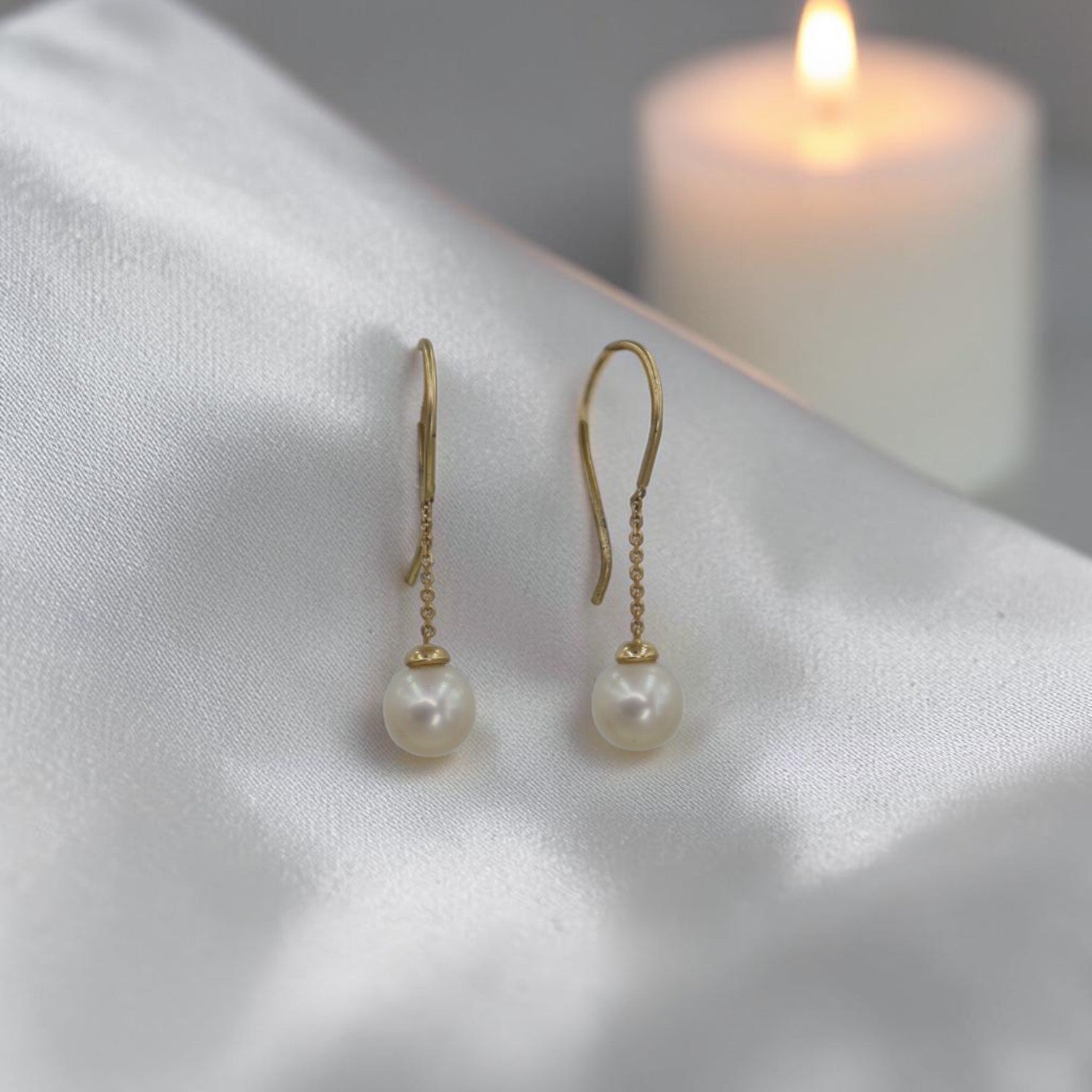 Akoya Pearl Drop Earrings in 14k Gold