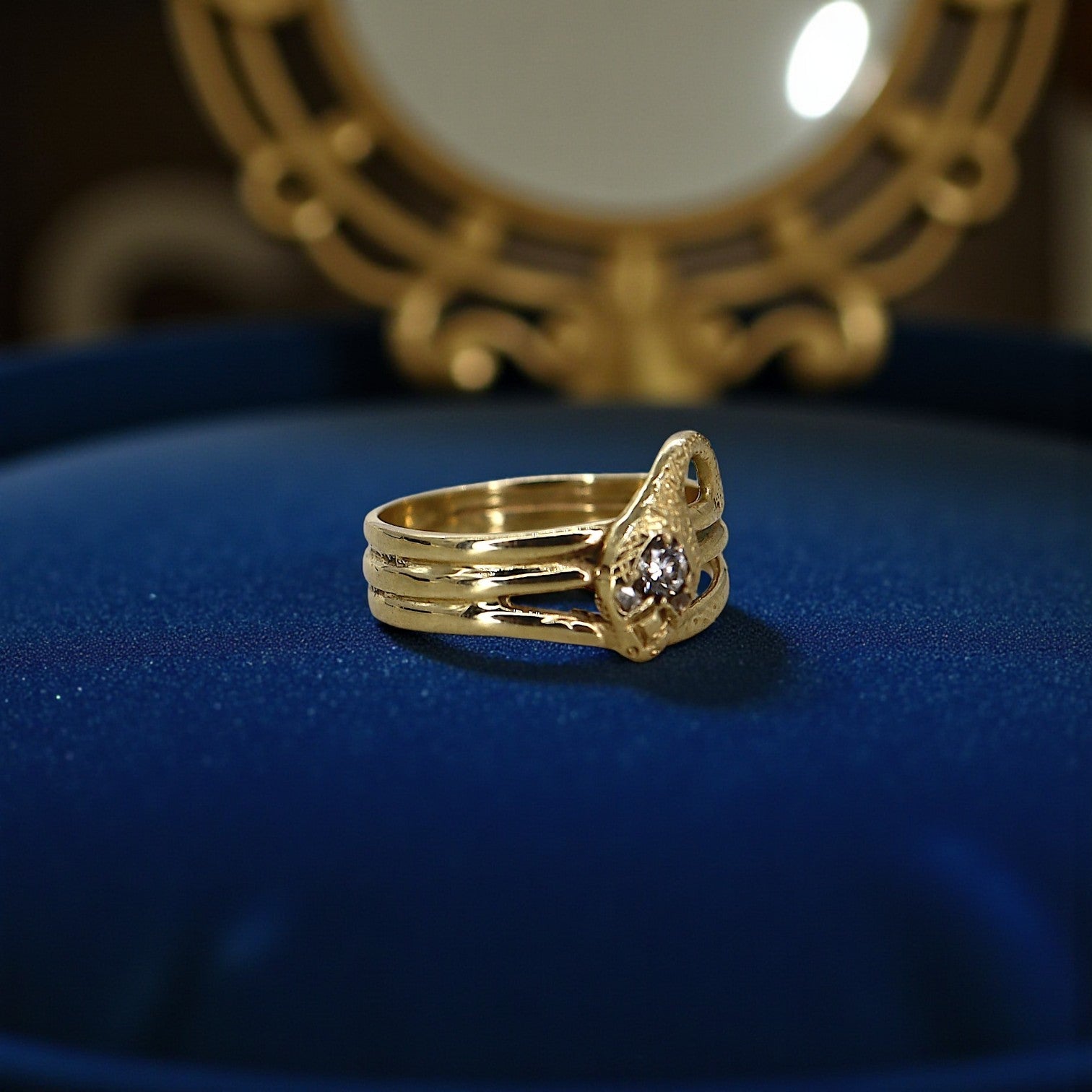 14k Gold Antique Diamond Snake Ring - Petra Star