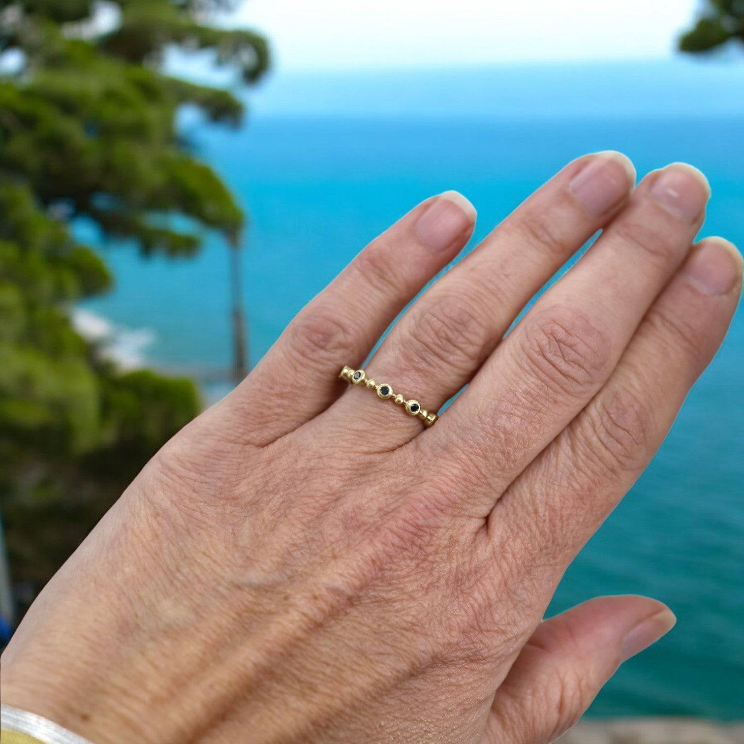 14k Gold Black Diamond Bubble Ring - Petra Star
