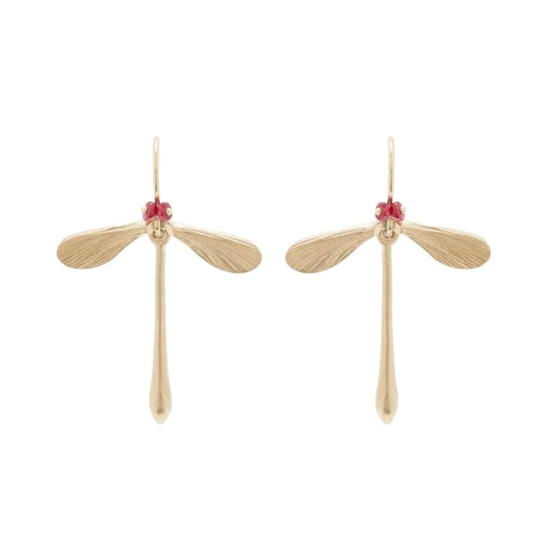 14K Gold Damsel Dragonfly Earring with Rubies - Petra Star