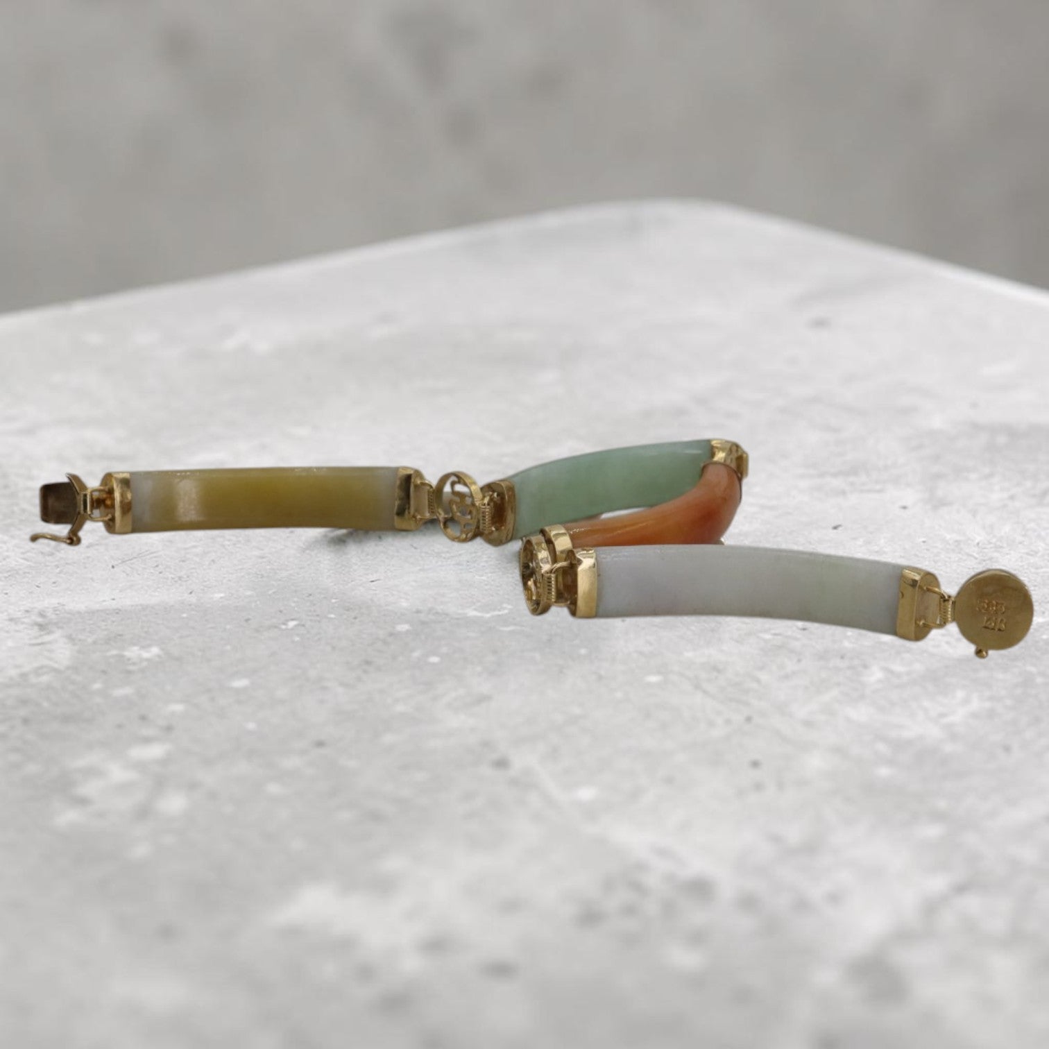 Multi Color Jade Bracelet Mid‑Century 14k Gold