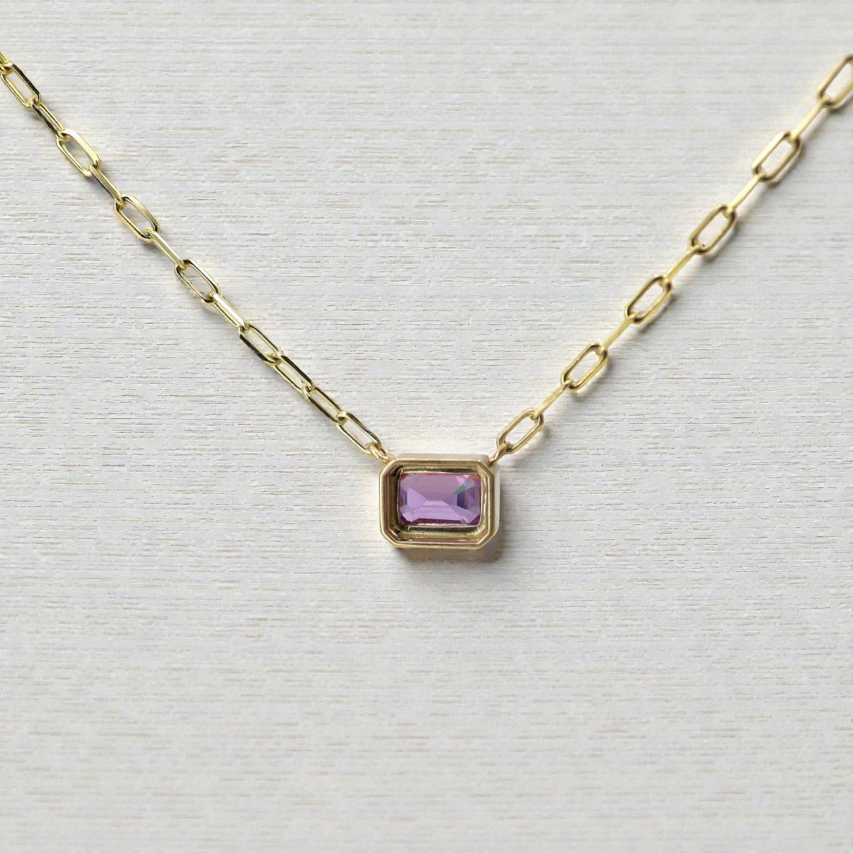 14k Gold No-Heat Pink Sapphire Necklace – Emerald Cut, 1.45 cts - Petra Star