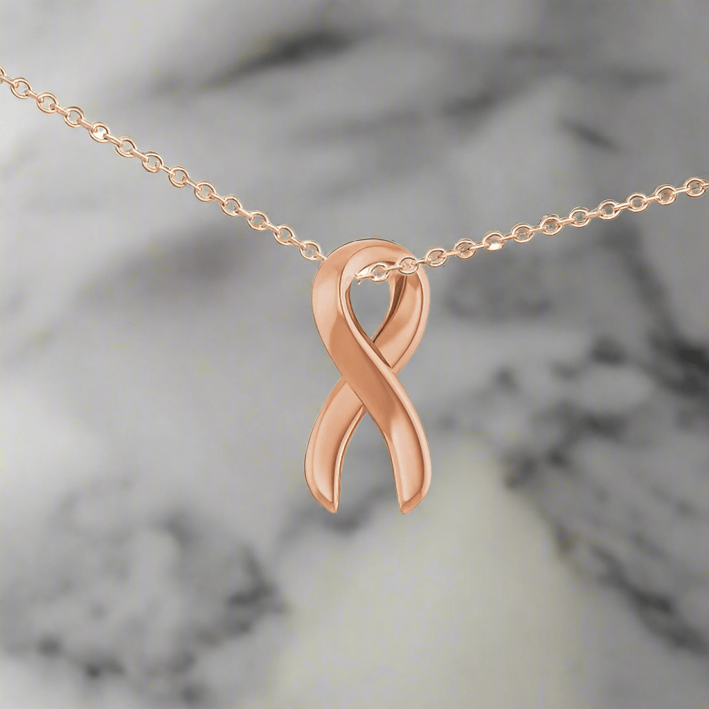 14k Gold Ribbon Pendant (Supports Breast Cancer Research) - Petra Star
