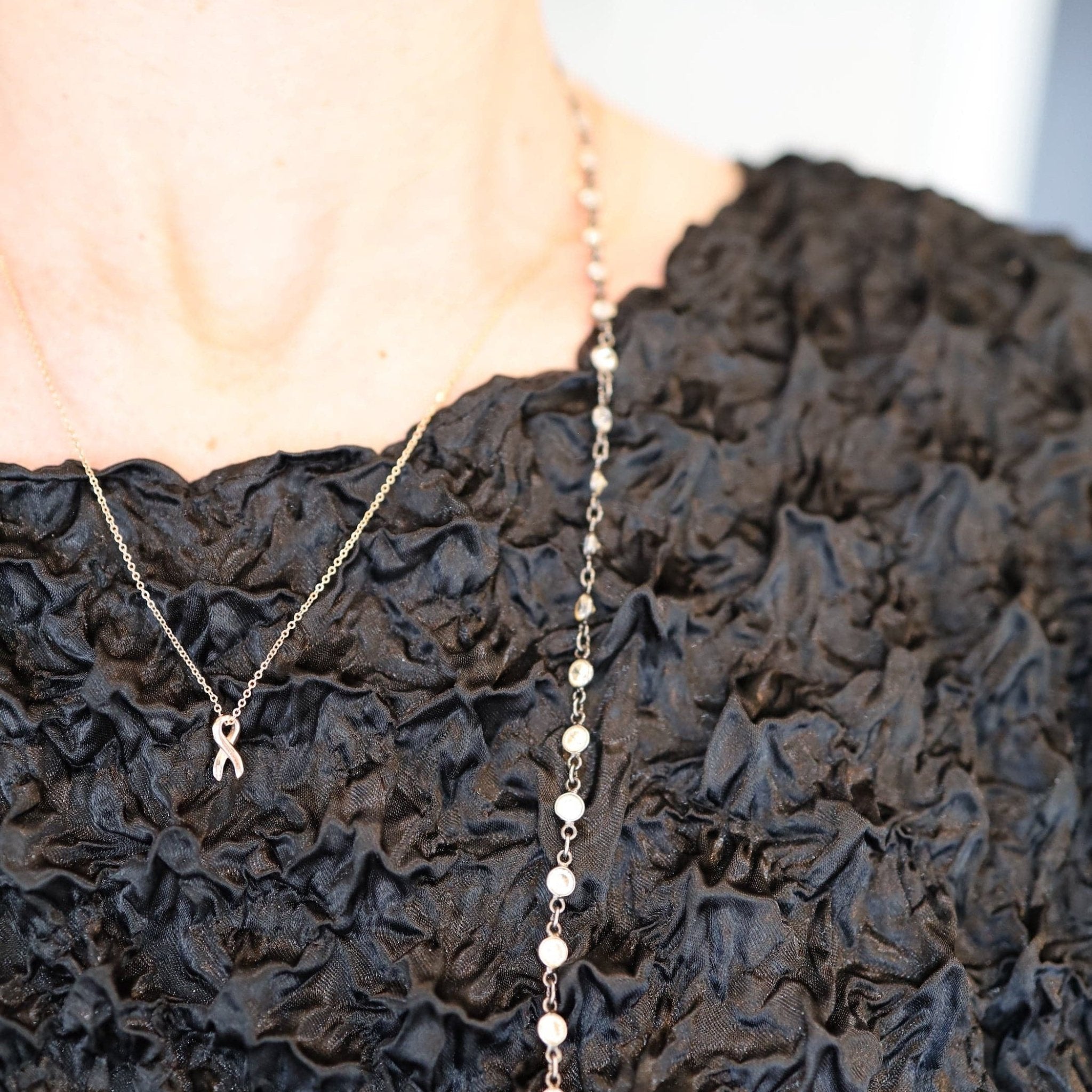 14k Gold Ribbon Pendant (Supports Breast Cancer Research) - Petra Star