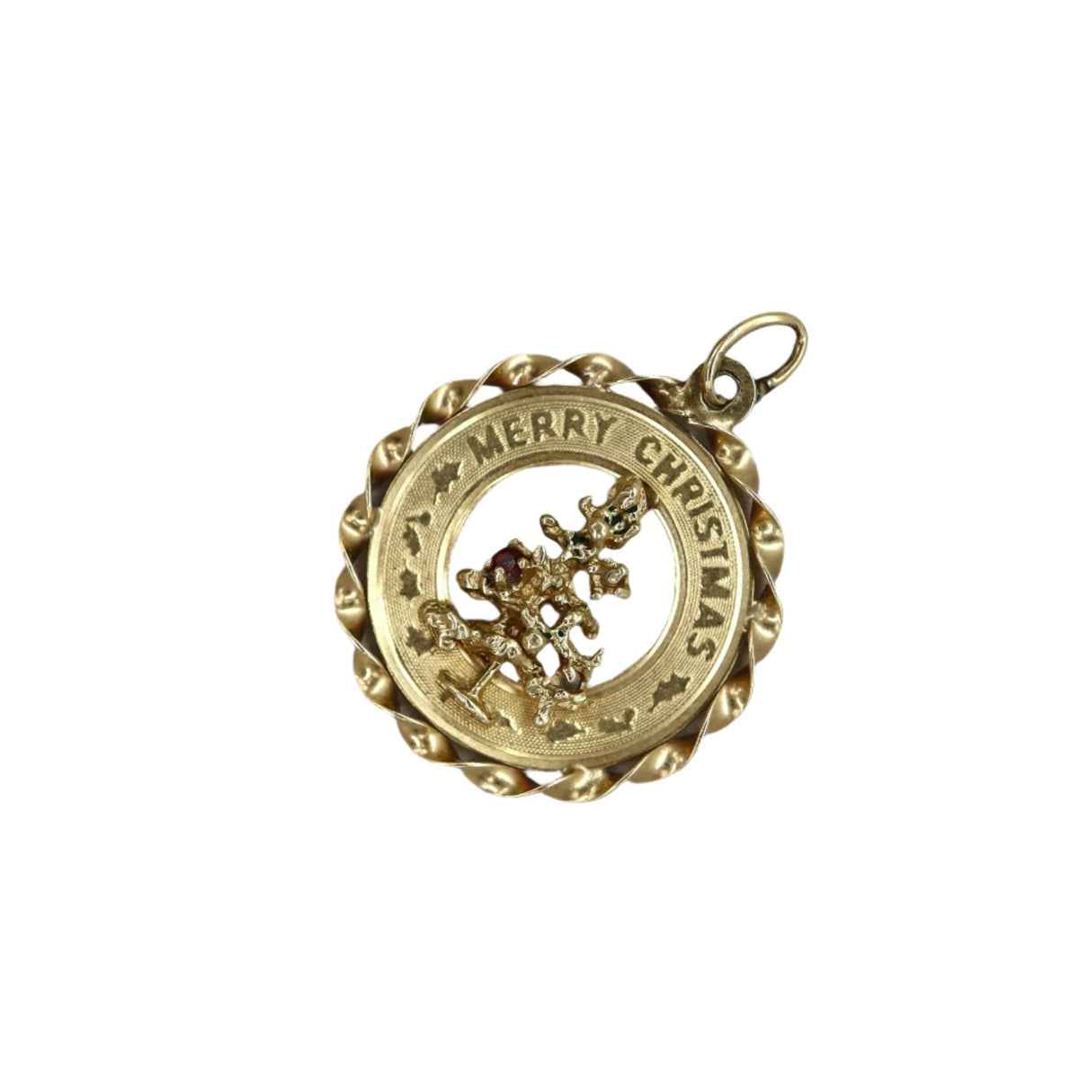 14k Gold Vintage Christmas Day Circle Charm - Petra Star