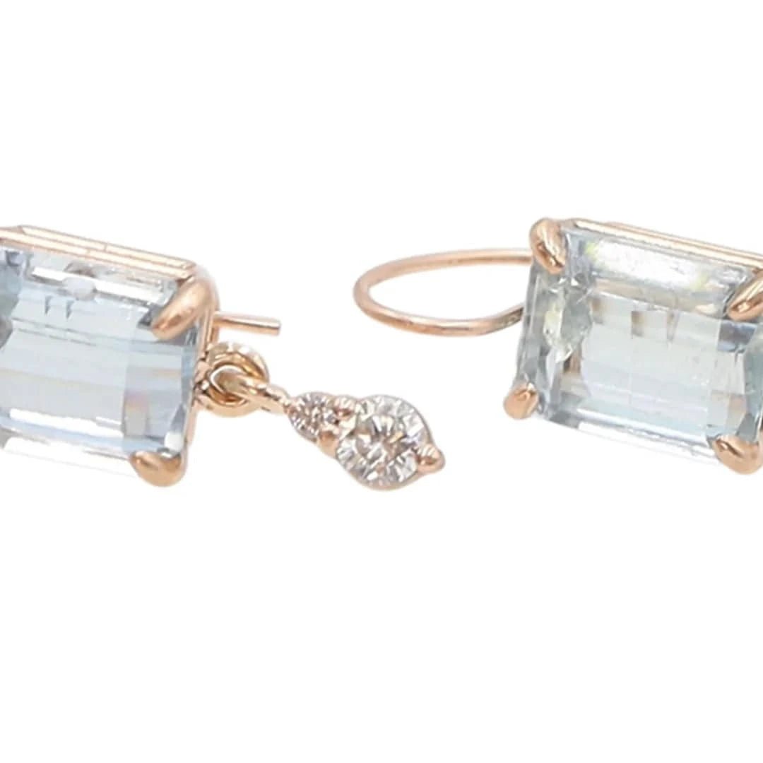 14k Rose Gold Aquamarine & Diamond Drop Earrings - Petra Star