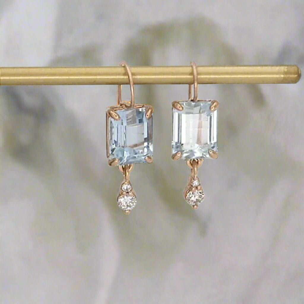 14k Rose Gold Aquamarine & Diamond Drop Earrings - Petra Star