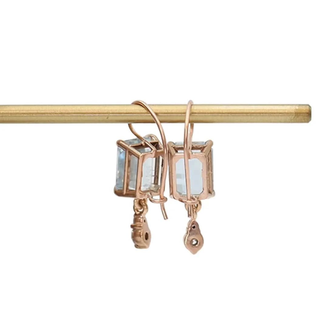 14k Rose Gold Aquamarine & Diamond Drop Earrings - Petra Star