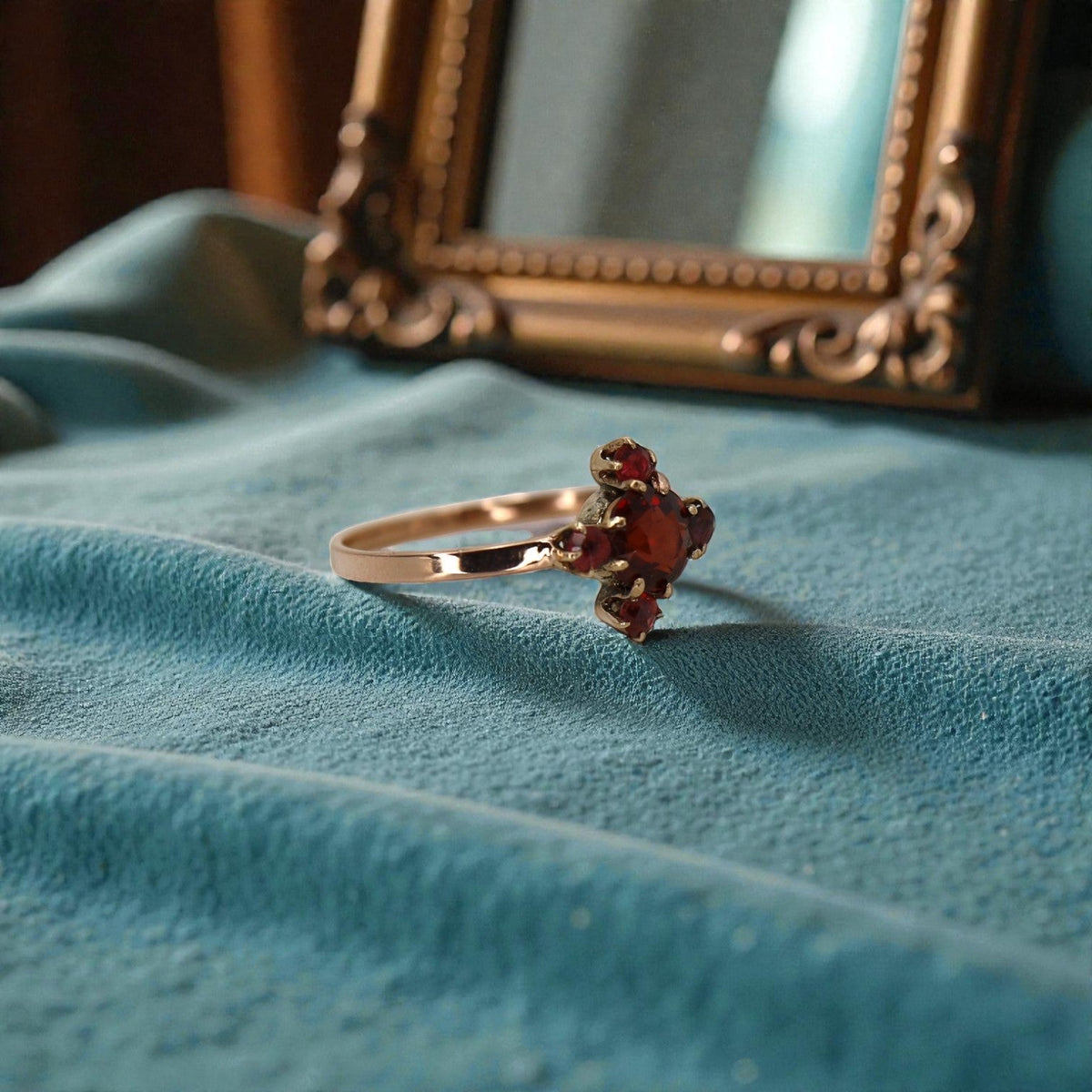 14K Rose Gold Victorian Bohemian Garnet Ring - Petra Star
