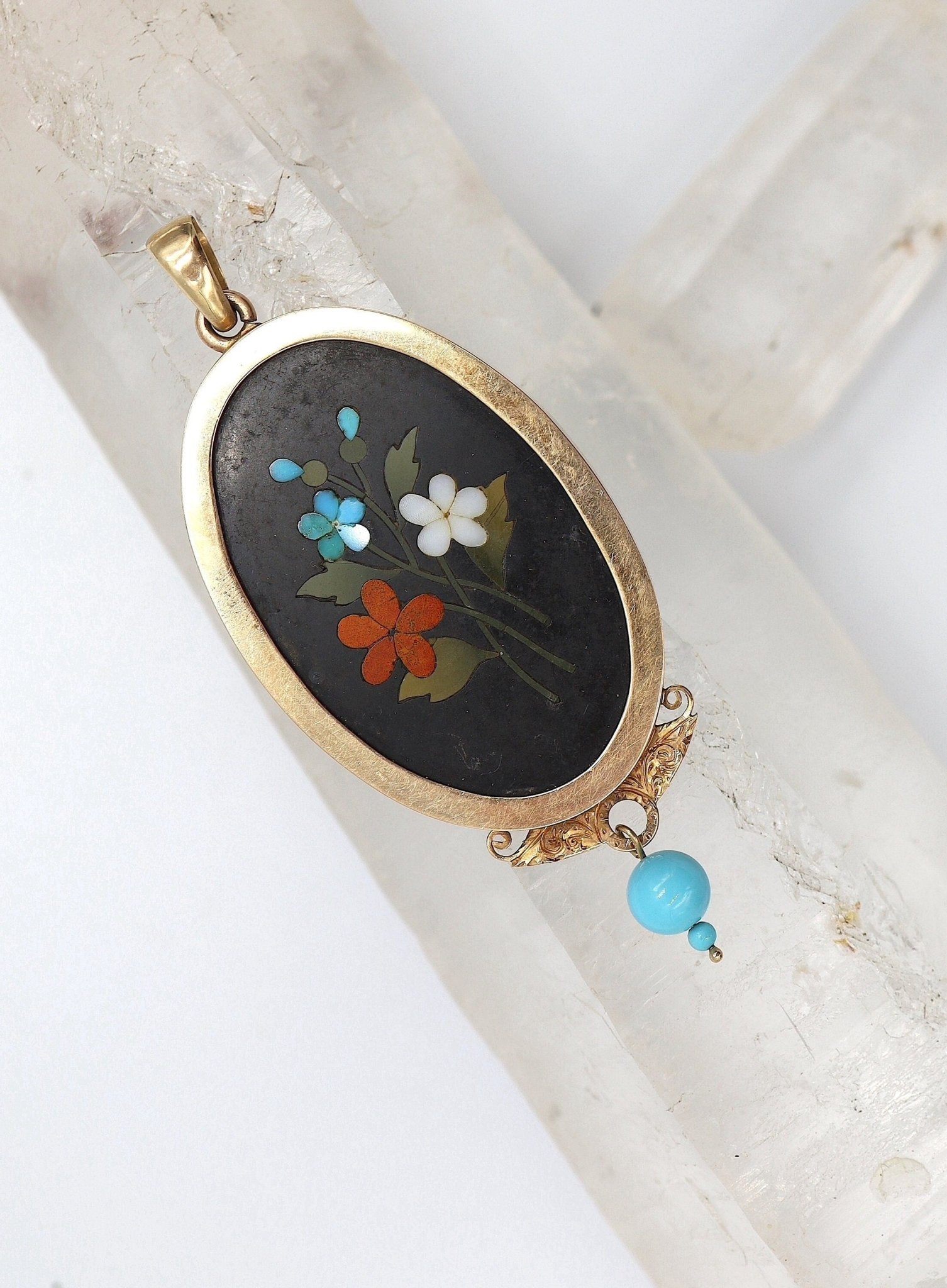 14k Rose Gold Victorian Pietra Dura Pendant - Petra Star