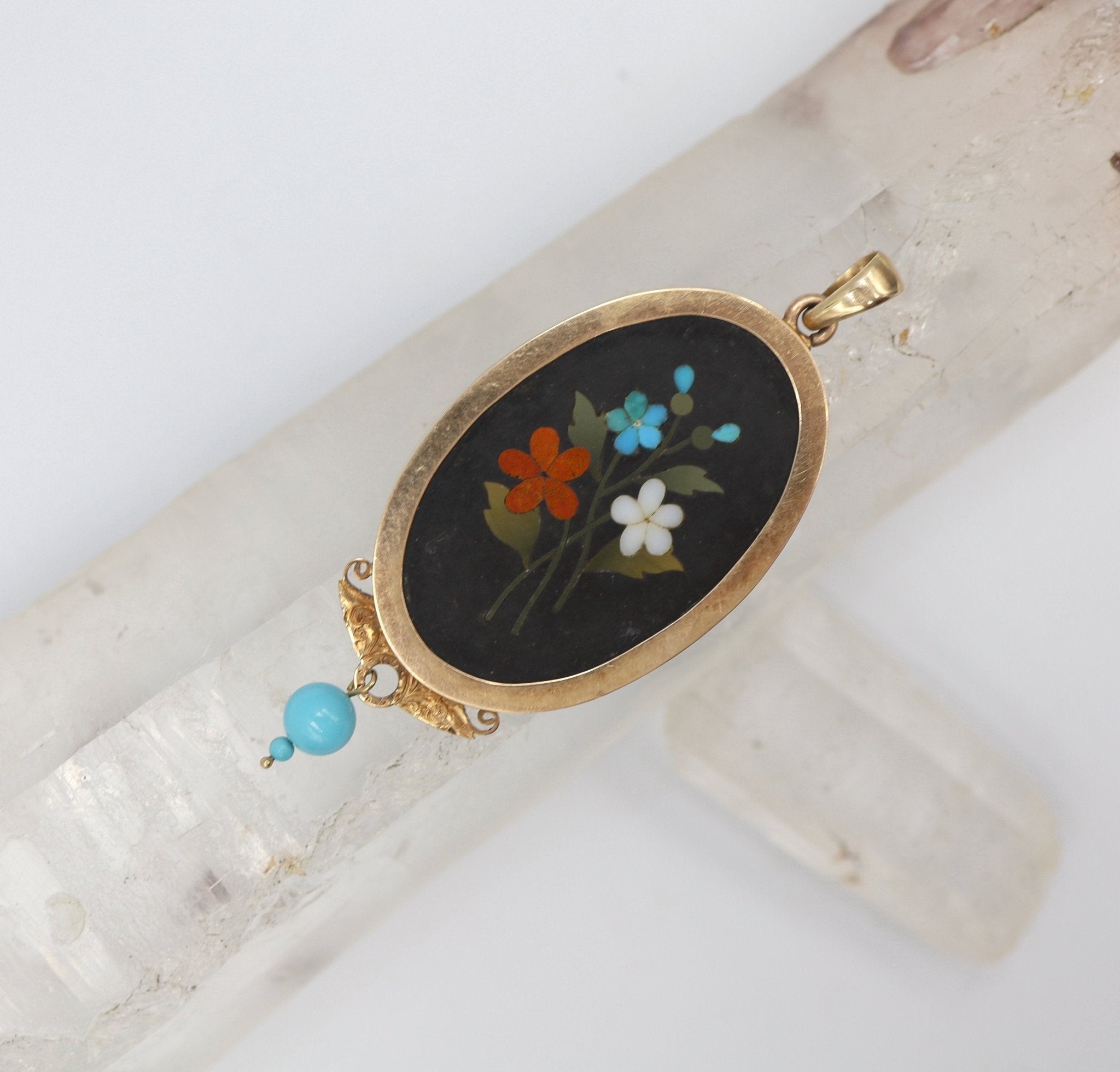 14k Rose Gold Victorian Pietra Dura Pendant - Petra Star