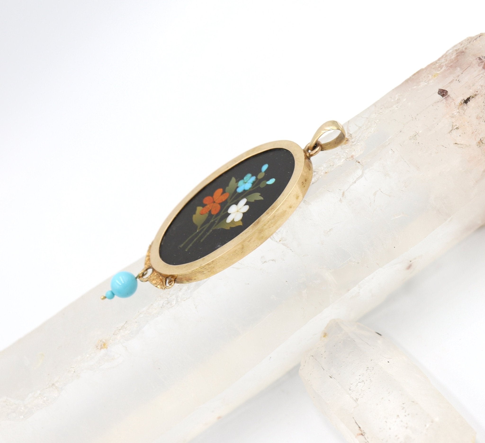 14k Rose Gold Victorian Pietra Dura Pendant - Petra Star