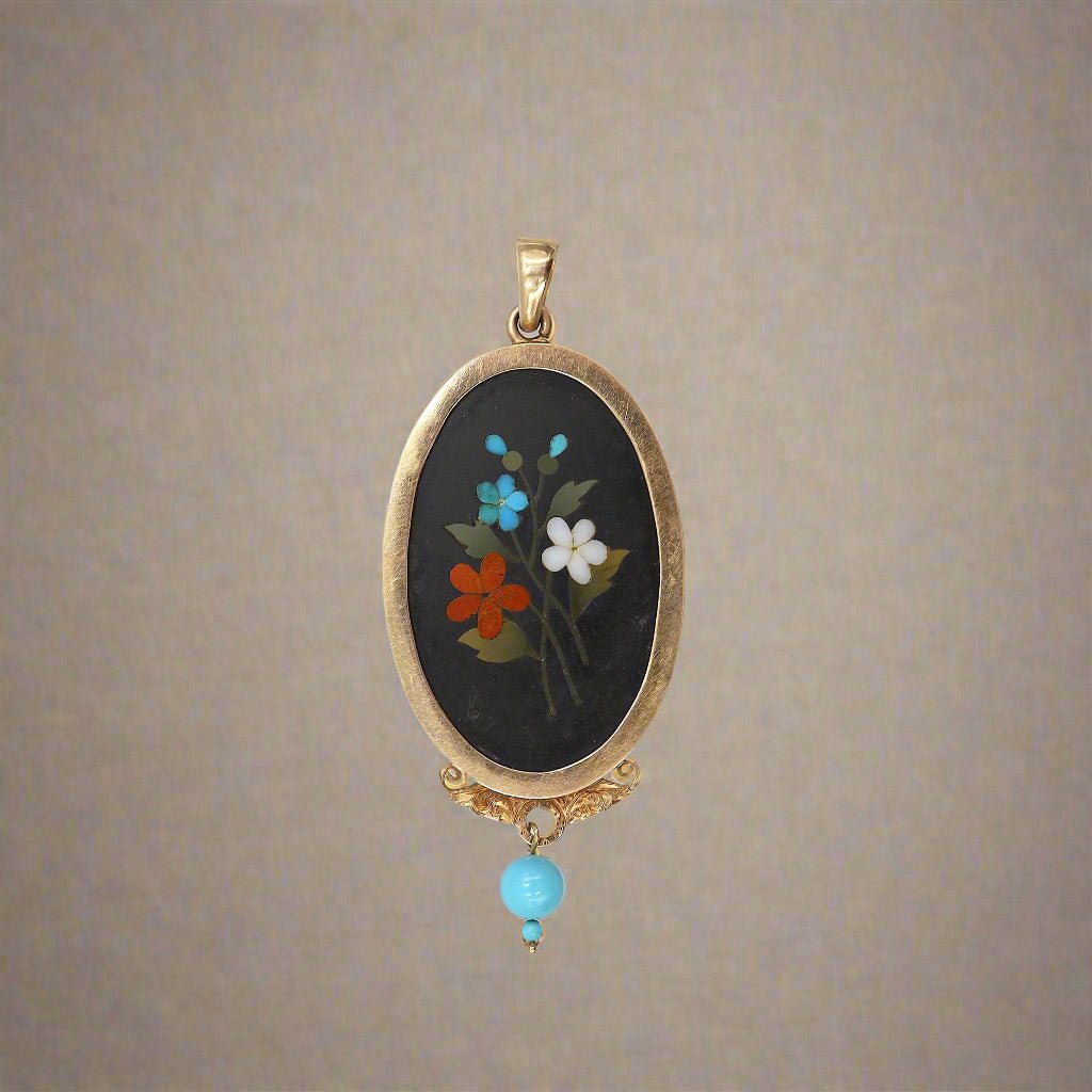 14k Rose Gold Victorian Pietra Dura Pendant - Petra Star
