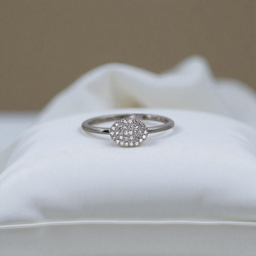 14k White Gold & Diamond-Oval Micro-Cluster Ring - Petra Star